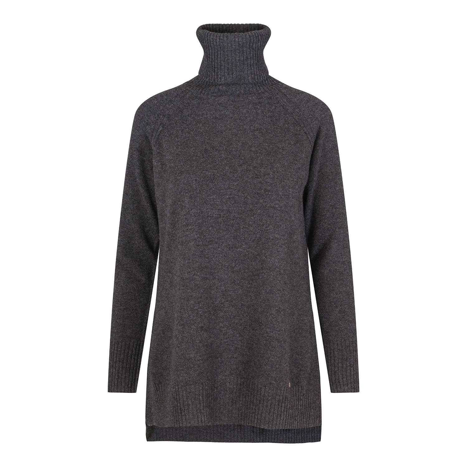 Tirillm Women's Grey Abby A Line Long Turtle Neck Pullover, Charcoal Melange In Grey