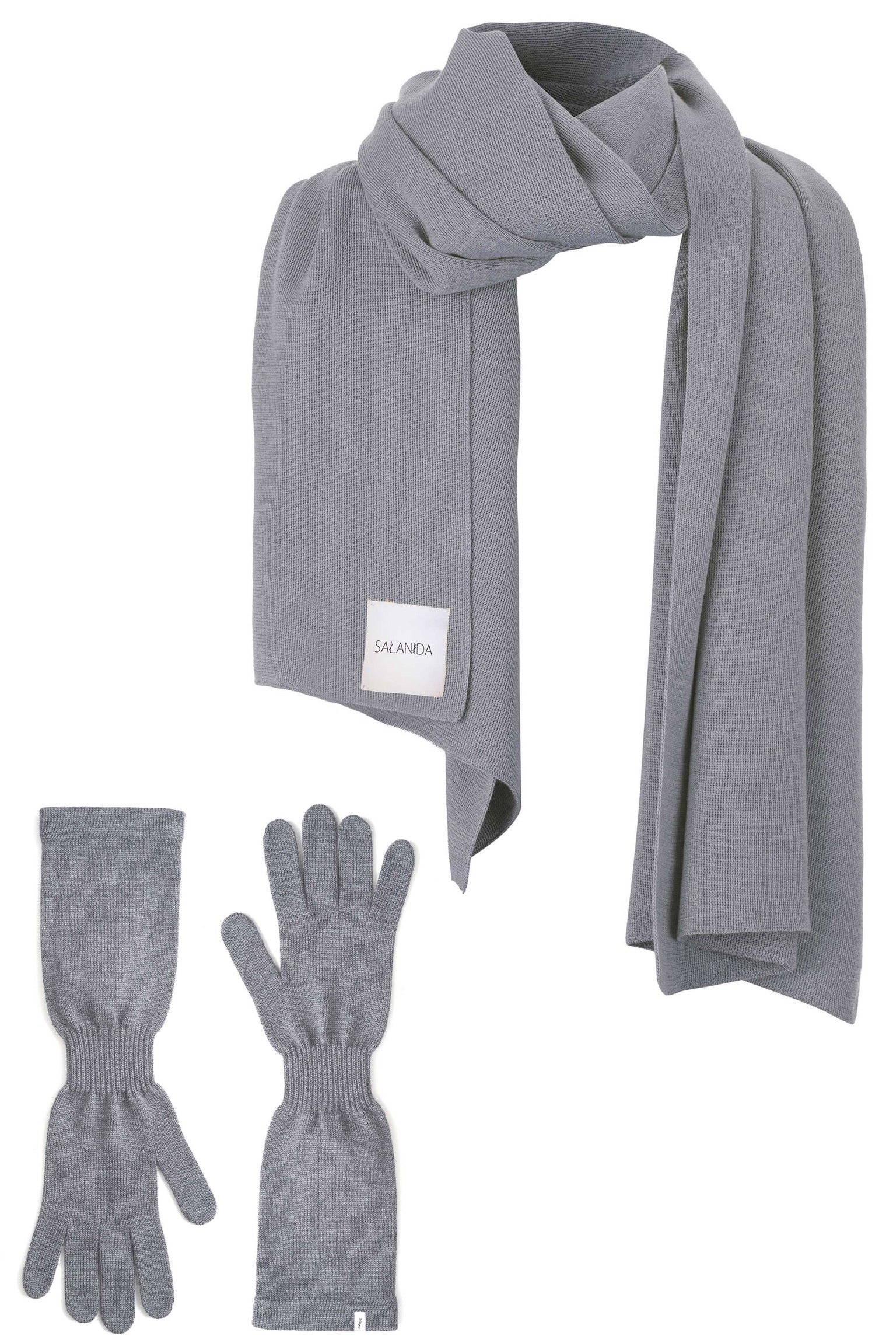 Women’s Via 100% Merino Scarf & Gloves Set Light Grey One Size Salanida