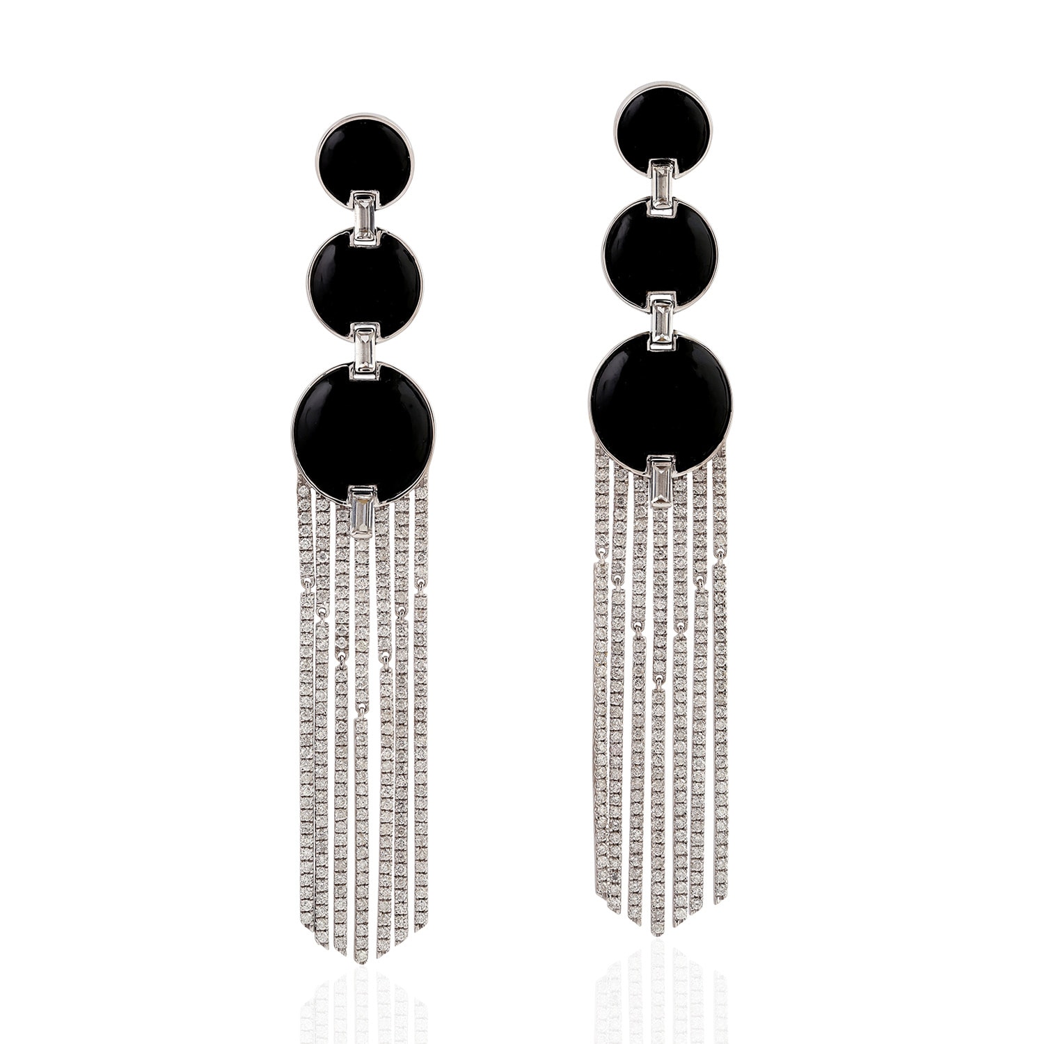 Women’s White / Black Natural Onyx Topaz Diamond Chandelier Earrings 18K White Gold Artisan