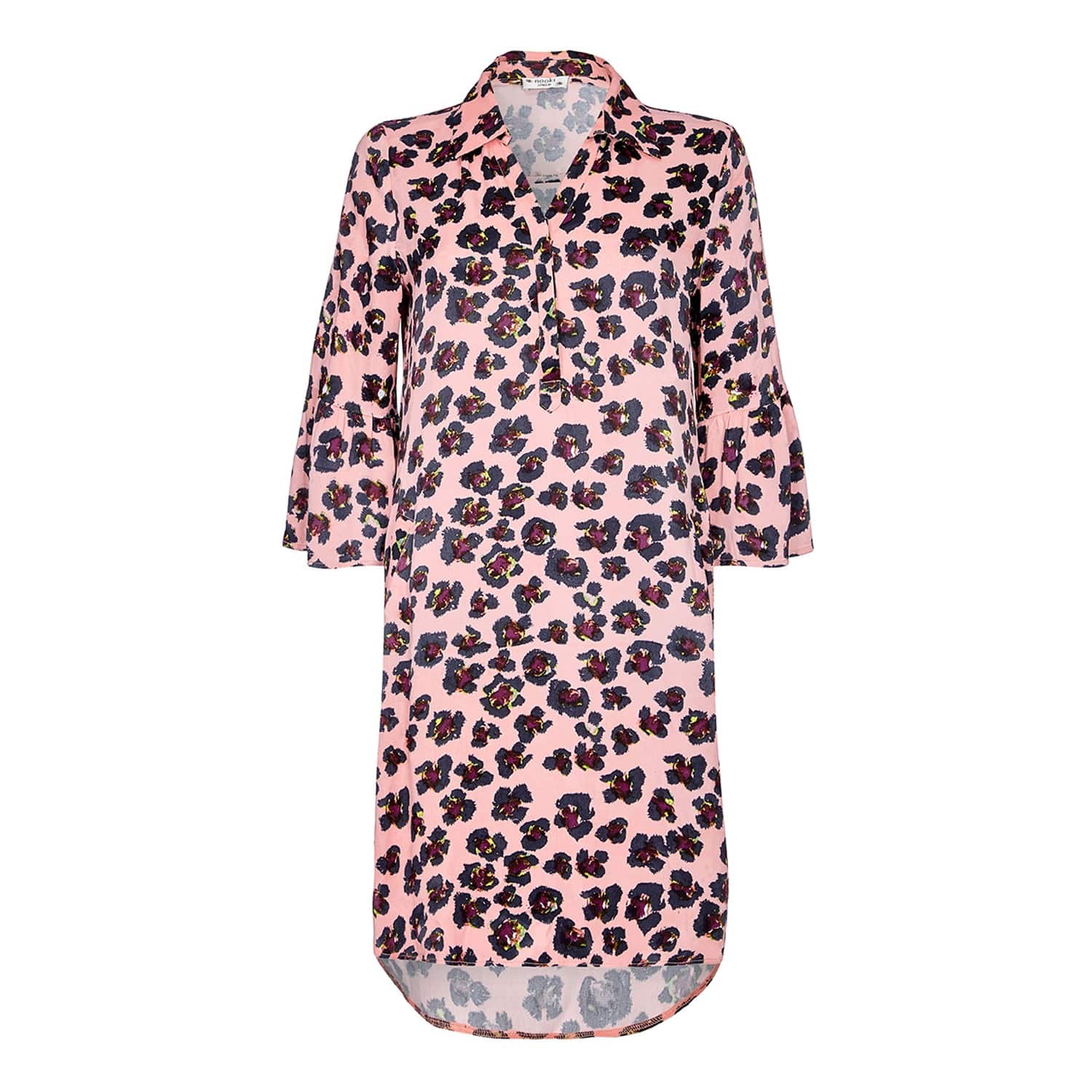 pink leopard print shirt dress