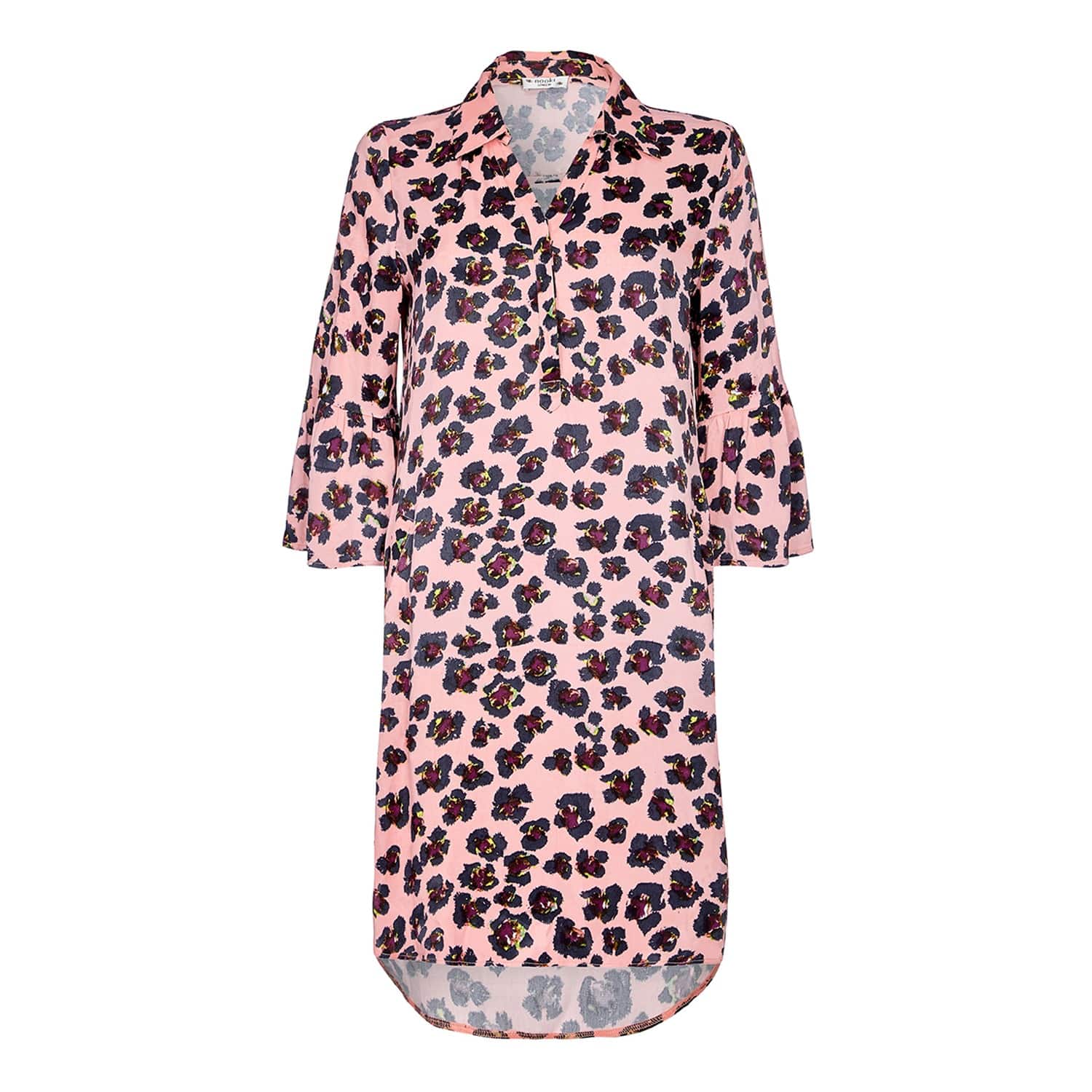 pink animal print shirt dress