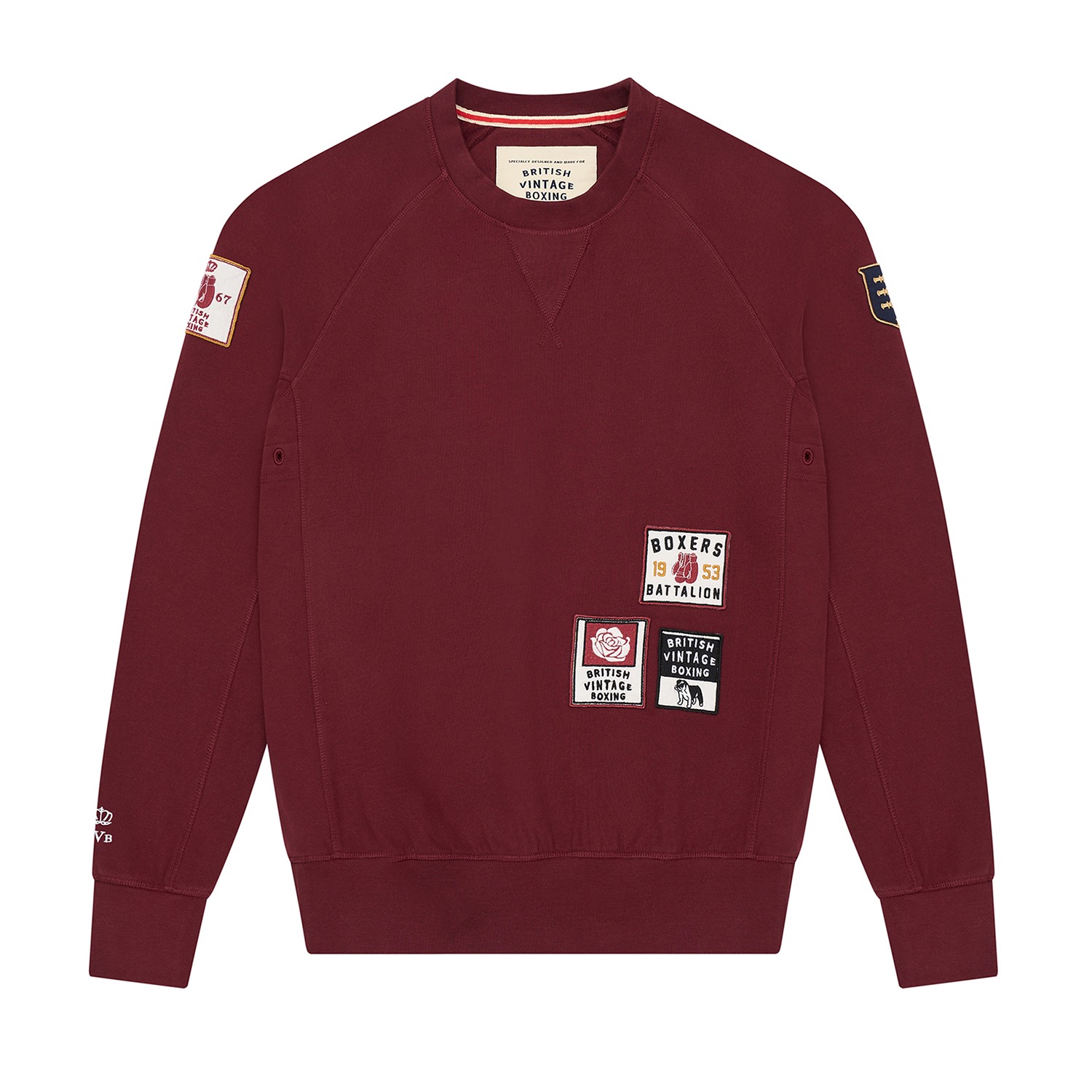 Red Boxers Battalion Patch Crewneck Sweatshirt - Damson Large British Vintage Boxing