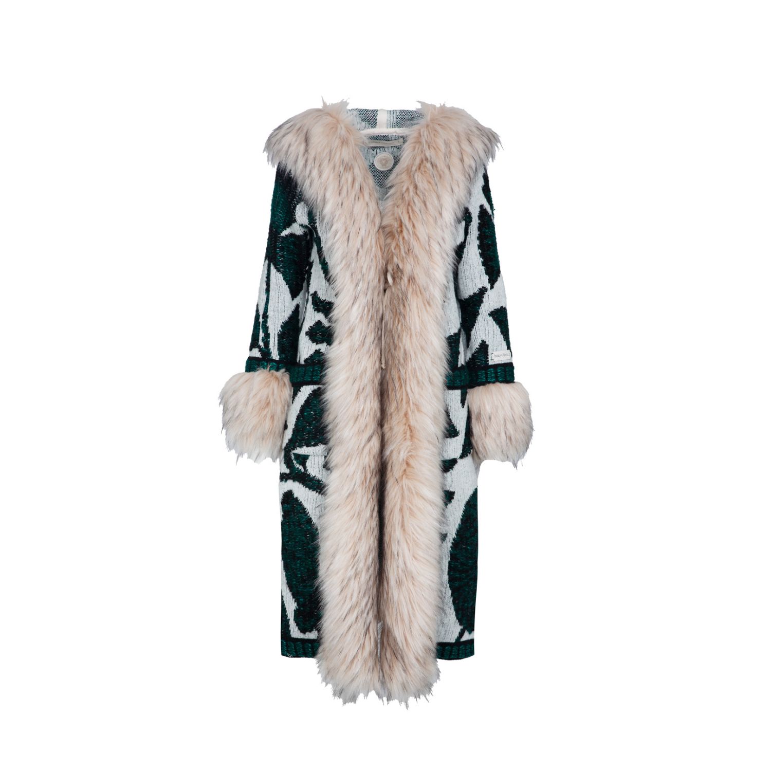 The Extreme Collection Women's Black Alpaca Merino Wool Longline Coat With Vegan Fur Details Joanne In Black