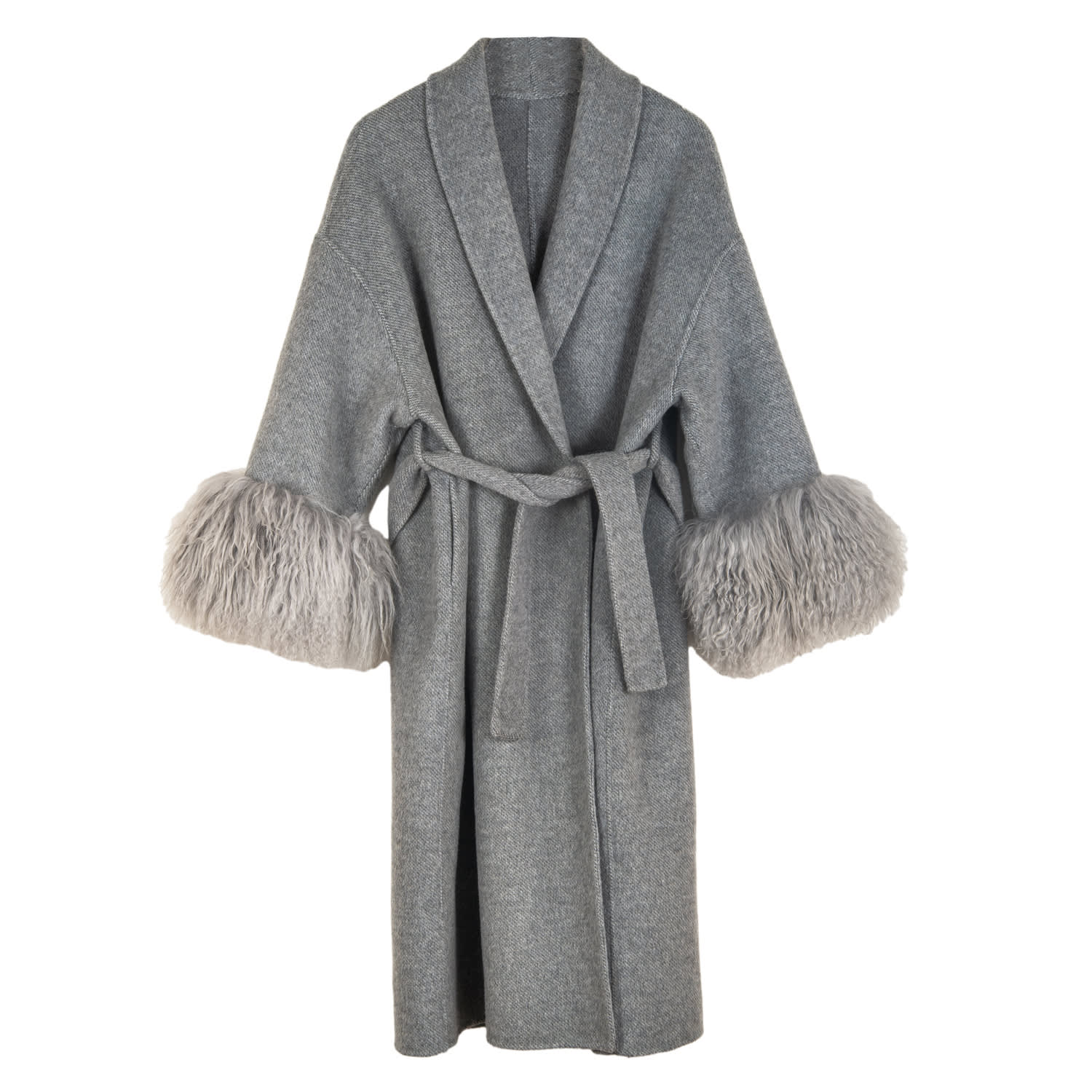 Shaded The Label Women's The Perran Grey Wool & Mongolian Fur Coat In Gray