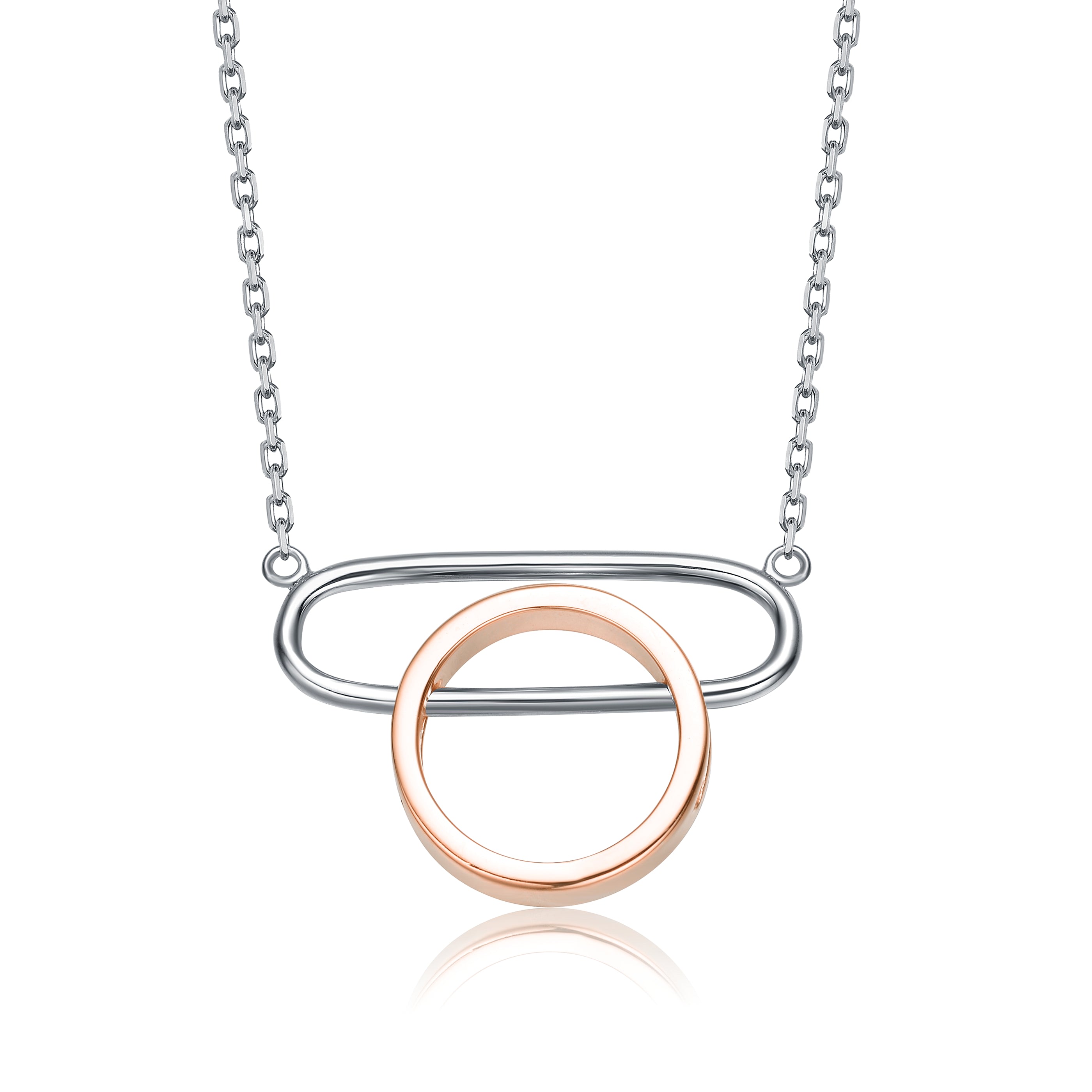 Women’s Rose Gold / Silver Elegant Sterling Silver With Rose Gold Halo Pendant Necklace. Genevive Jewelry