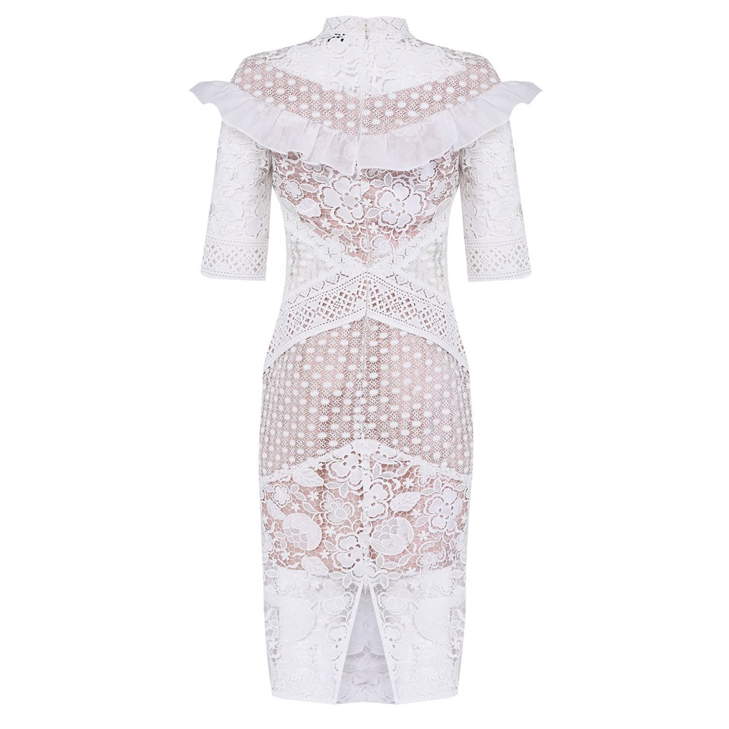 black lace crochet high neck midi dress