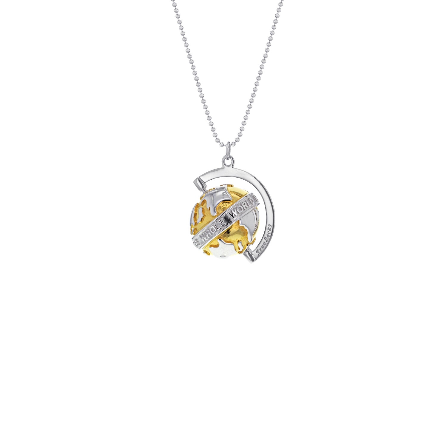 Men’s Gold / Silver Small Spinning Globe Pendant 2Tone 18Kt Gold Plated & Sterling Silver True Rocks