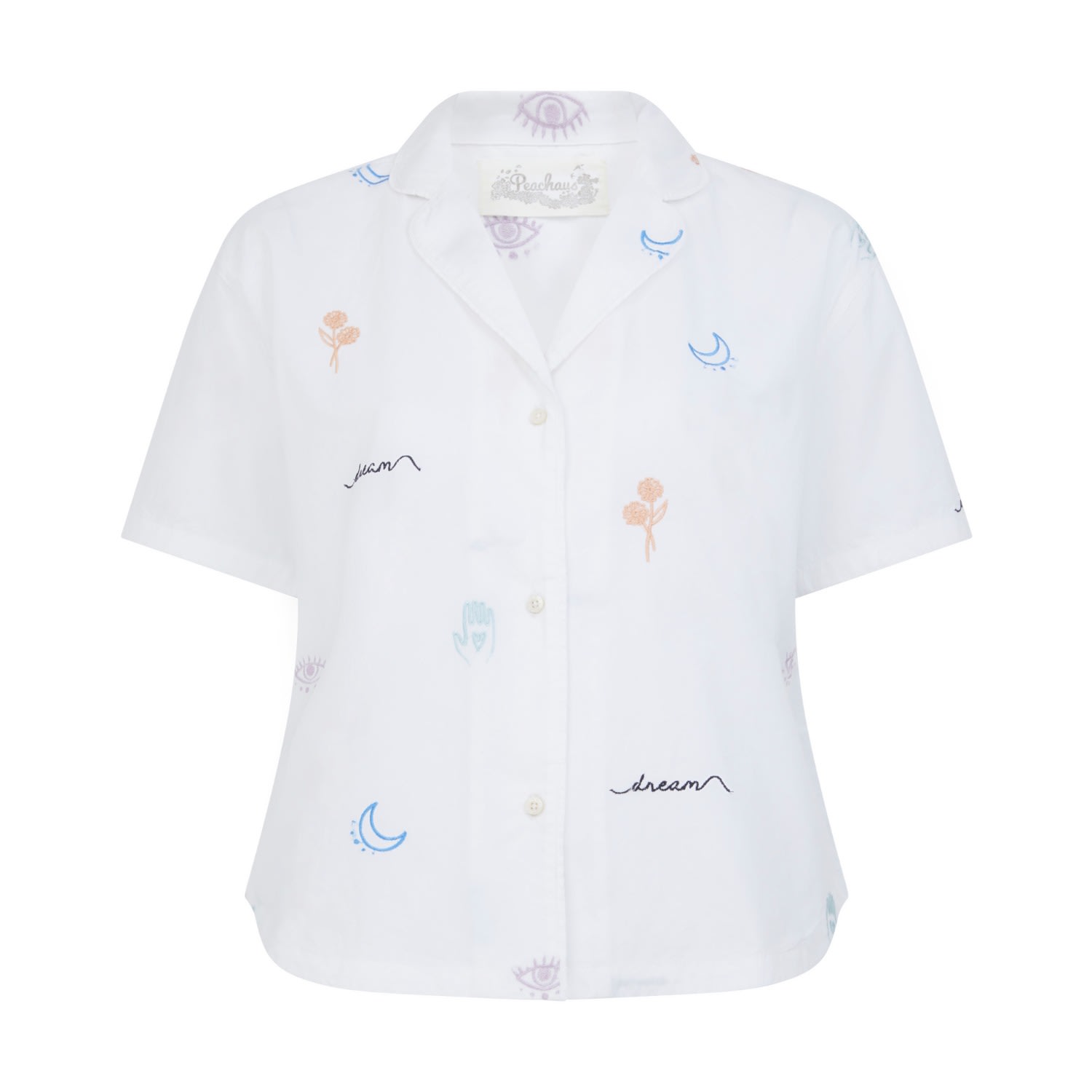 Peachaus Women's Telopea Embroidered Cotton Pyjama Shirt - Glacier White