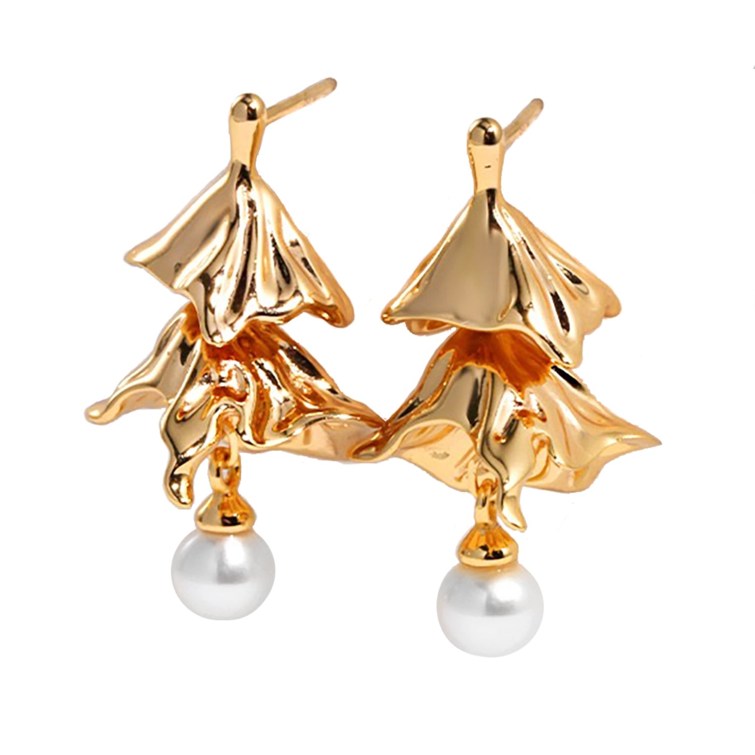 Women’s Gold Plated Silver Christmas Tree With Pearls Dangle Earrings Ms. Donna