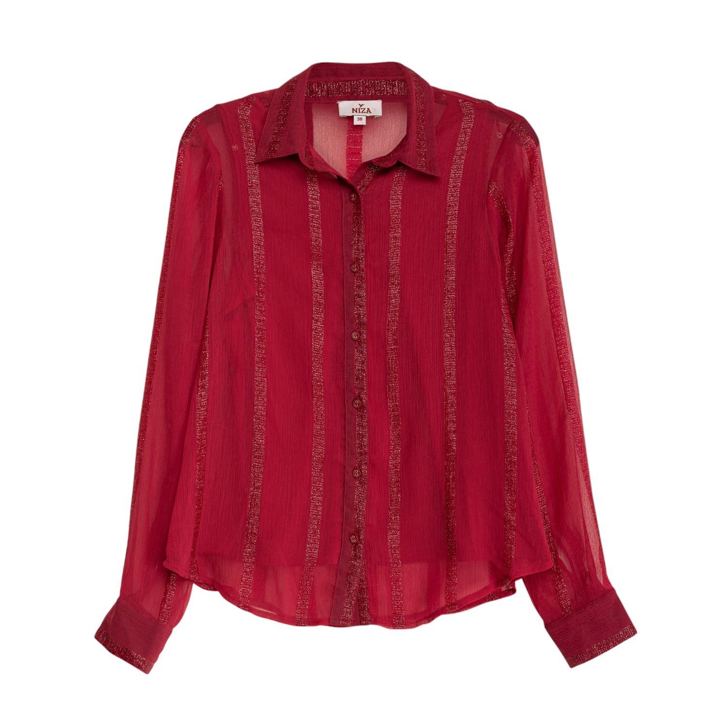 Women’s Long Sleeve Lurex Fabric Shirt Red Small Niza