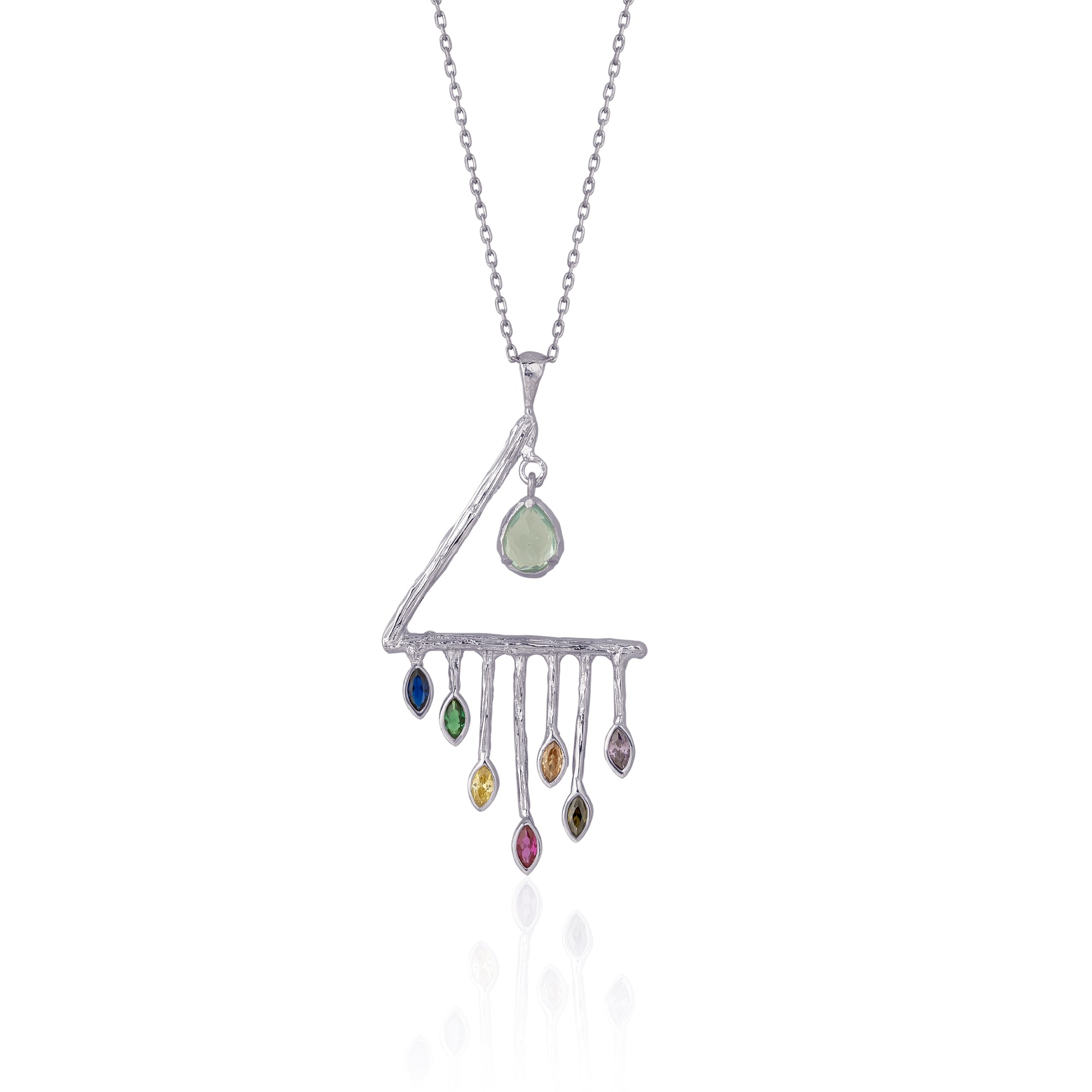 Spero London Women's Colourful Rainbow Rain Drop Necklace In Sterling Silver In Silver