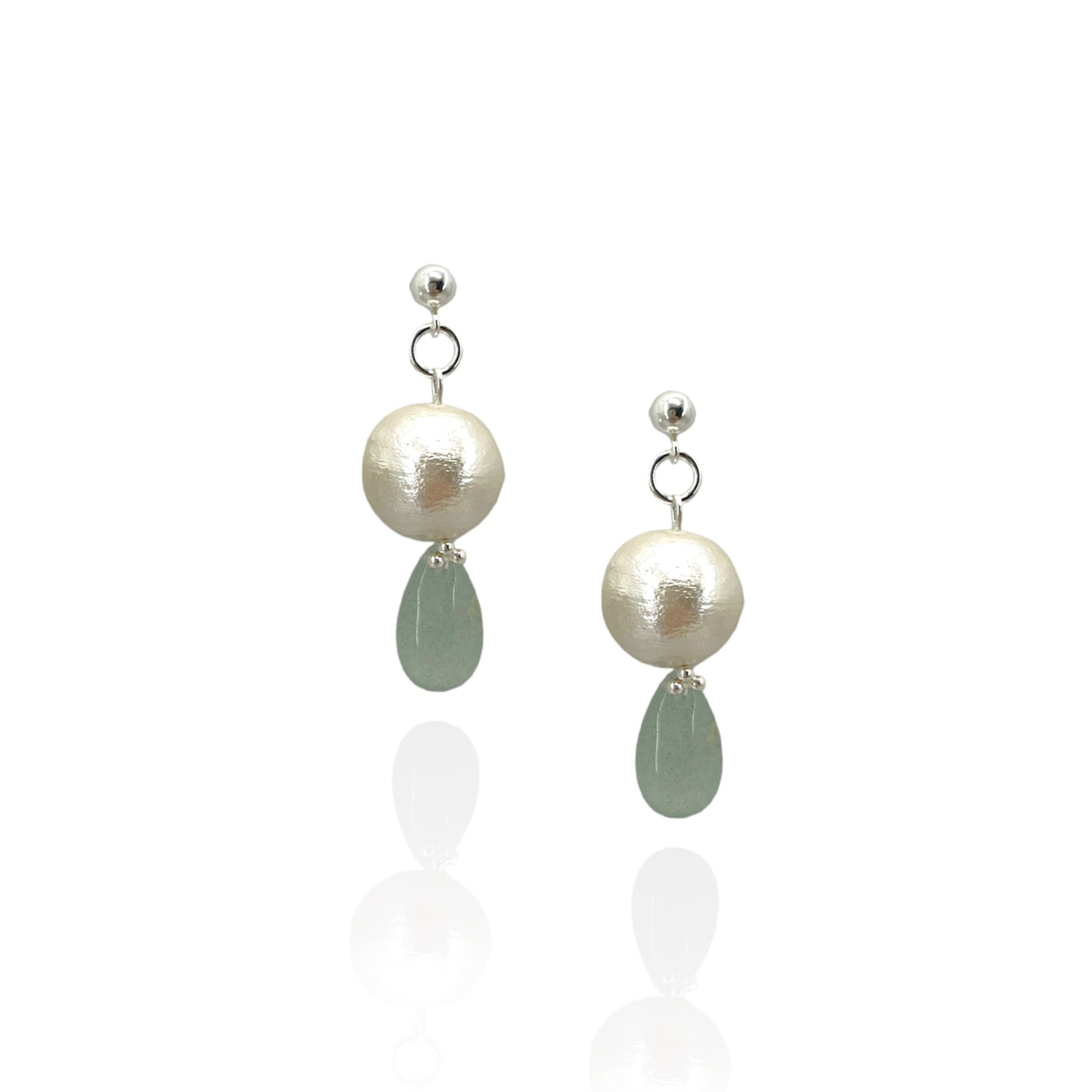 Bio-trimmings Women's Green / Neutrals / Silver Miyuki Pearl Dangle Earrings Emerald In Multi