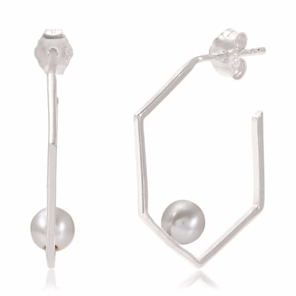 Neola Minerva Silver Earrings With Grey Pearl In Silver