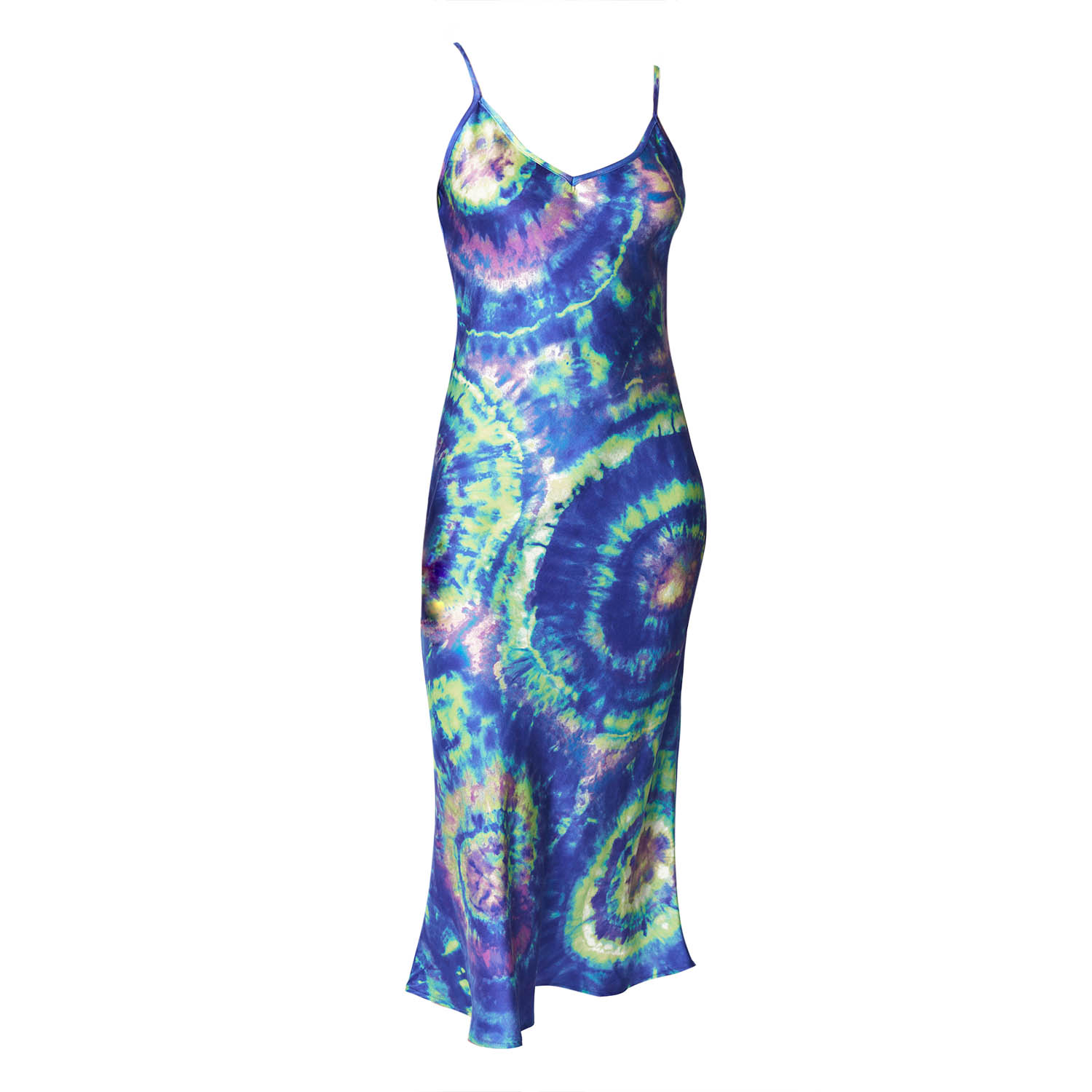 Women’s Blue / Pink / Purple Aura Geode Tie Dye Silk Slip Midi Dress Small Roy G.