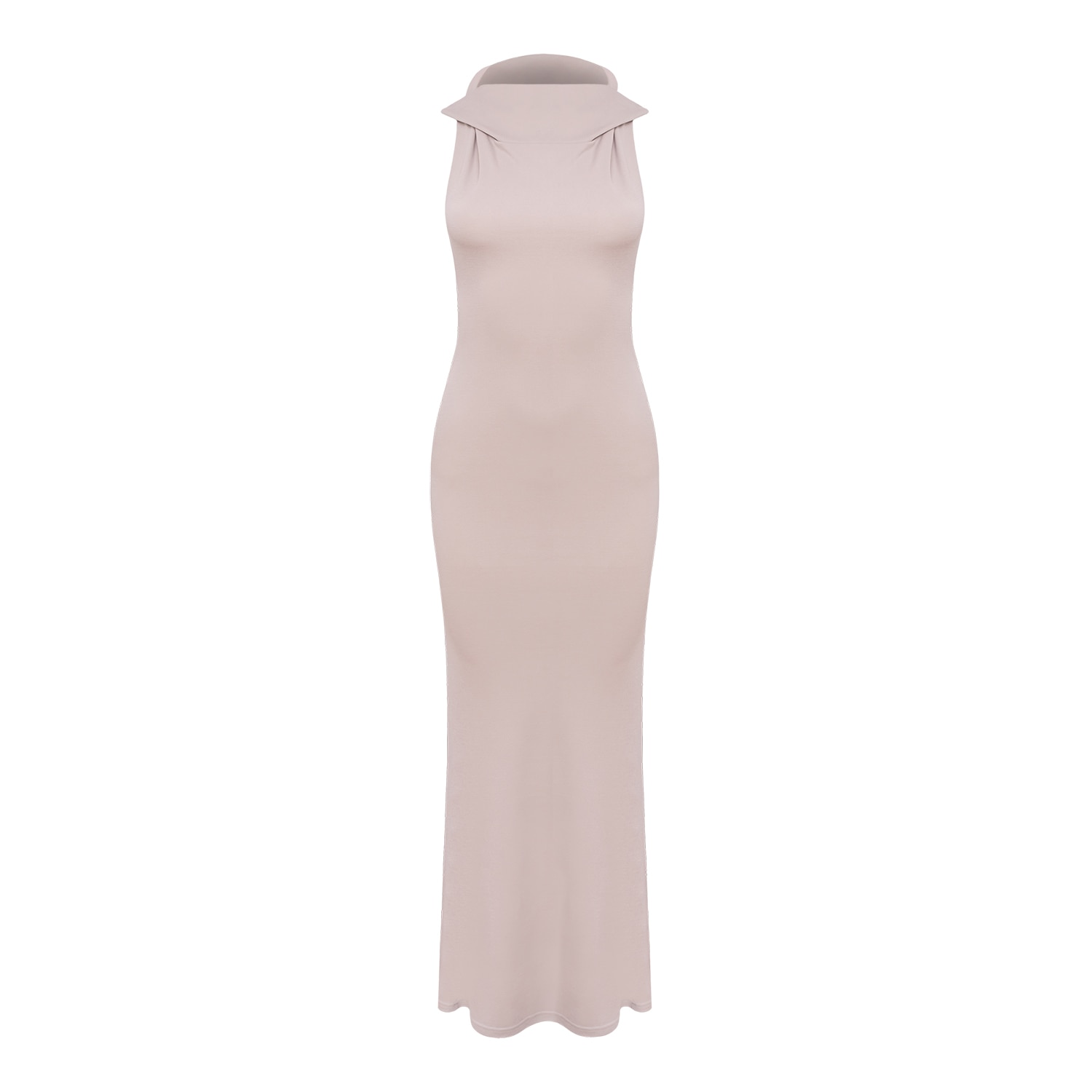Mandragora Women's Neutrals Lana – Beige Elegant Stretch Maxi Dress With Hood In Sand