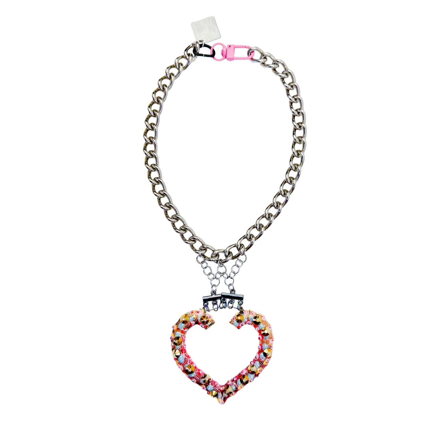 Acid Cat Women's Silver / Gold Super Sparkle Heart Chain Necklace One In Multi