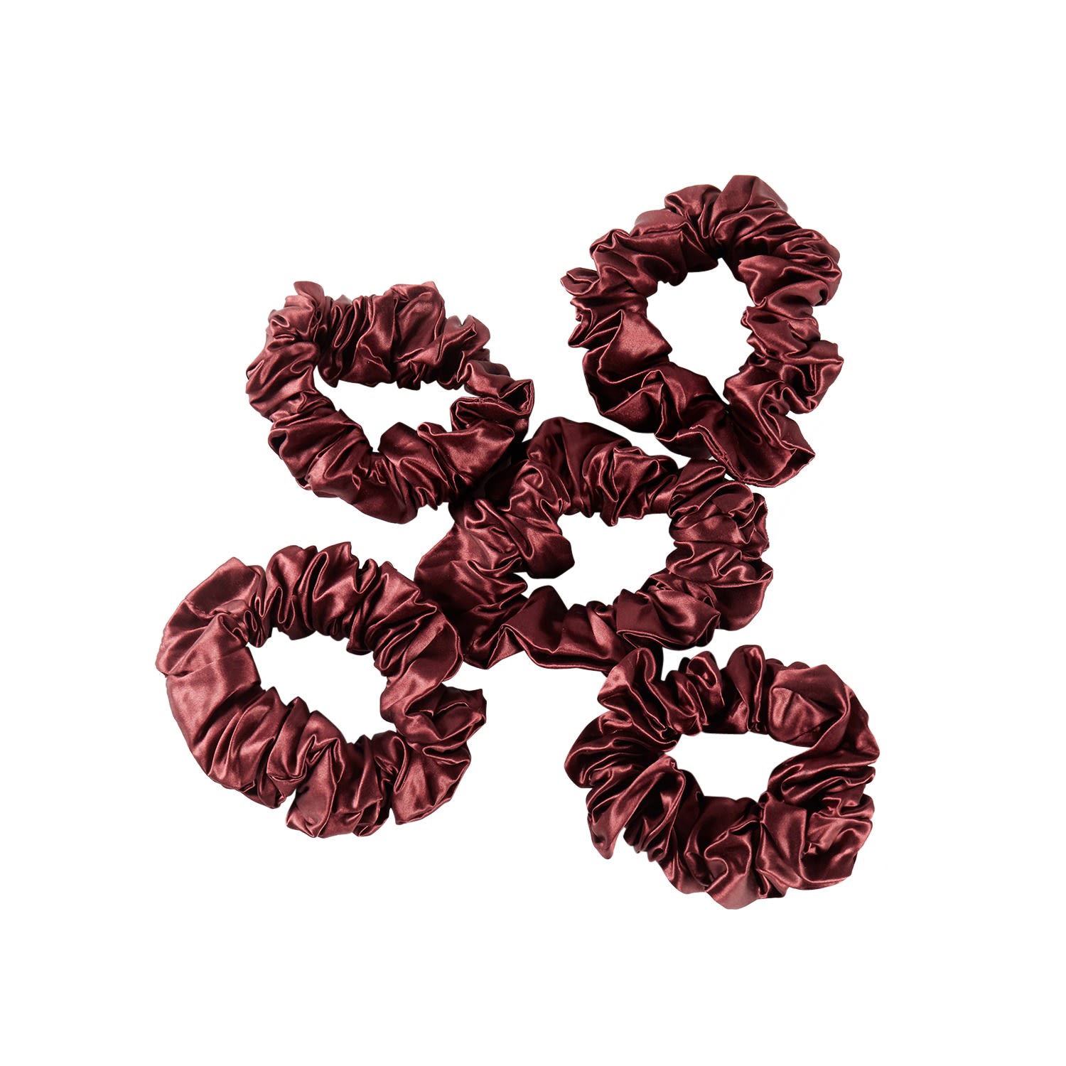 Women's Red Pure Mulberry Silk Regular Scrunchie Set Of Five In Burgundy | One Size | Soft Strokes Silk