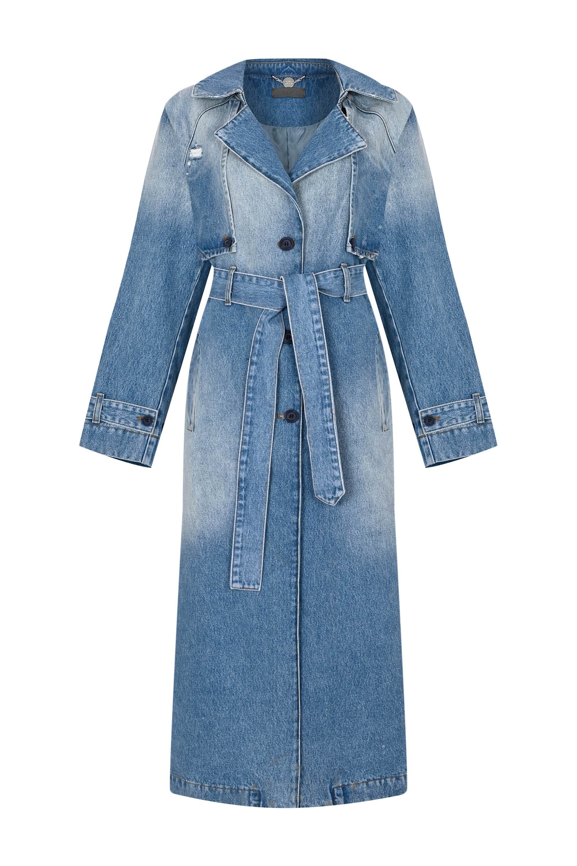 Goc Denim Women's Blue Oversized Denim Trench Coat - Vintage Washed