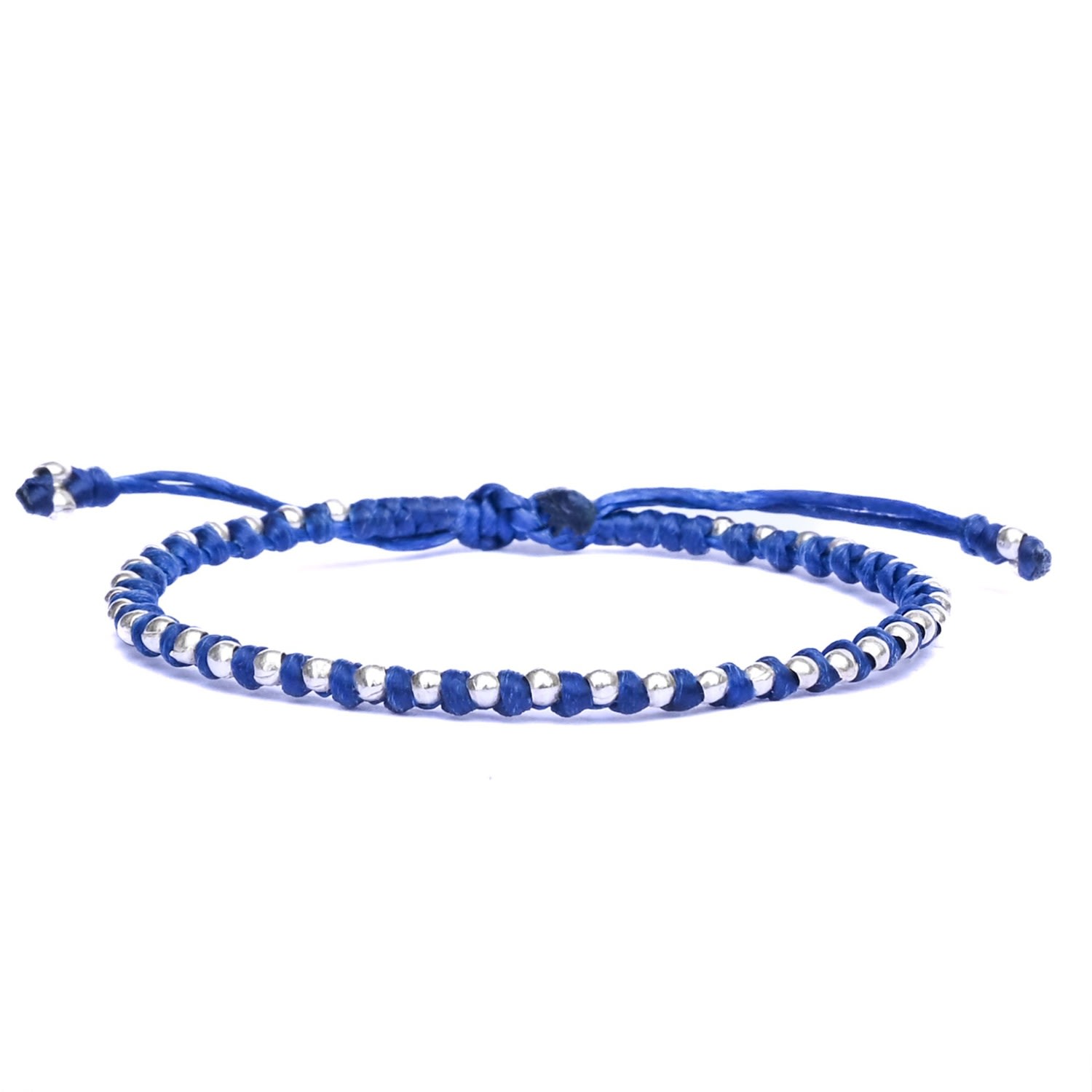 Harbour Uk Bracelets Women's Dainty Blue Handmade Friendship Bracelet With Tiny Silver Beads - Spitafields In Blue
