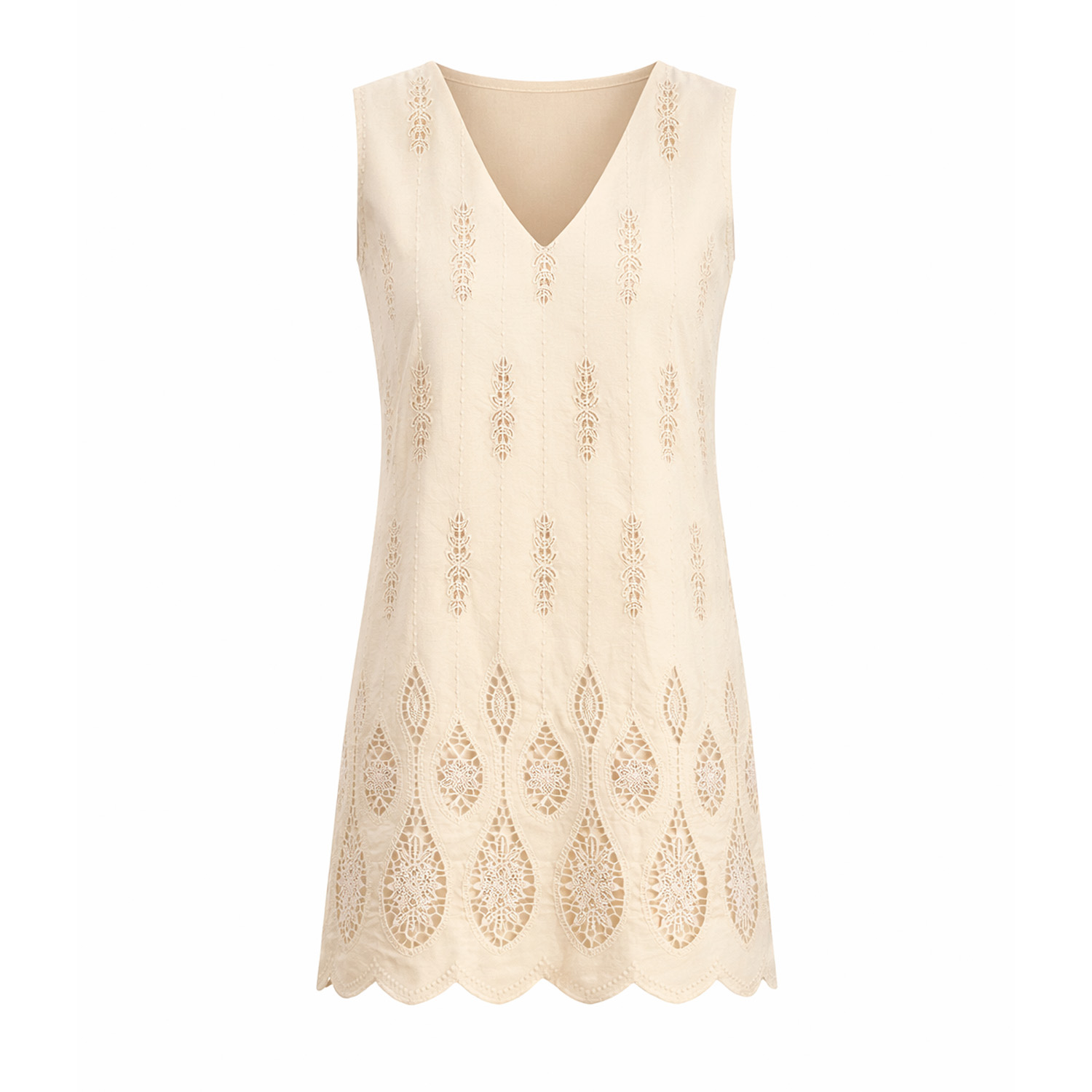 Women&rsquo;s Neutrals Boho - Embroidered Mini Dress | Small | Mavlo