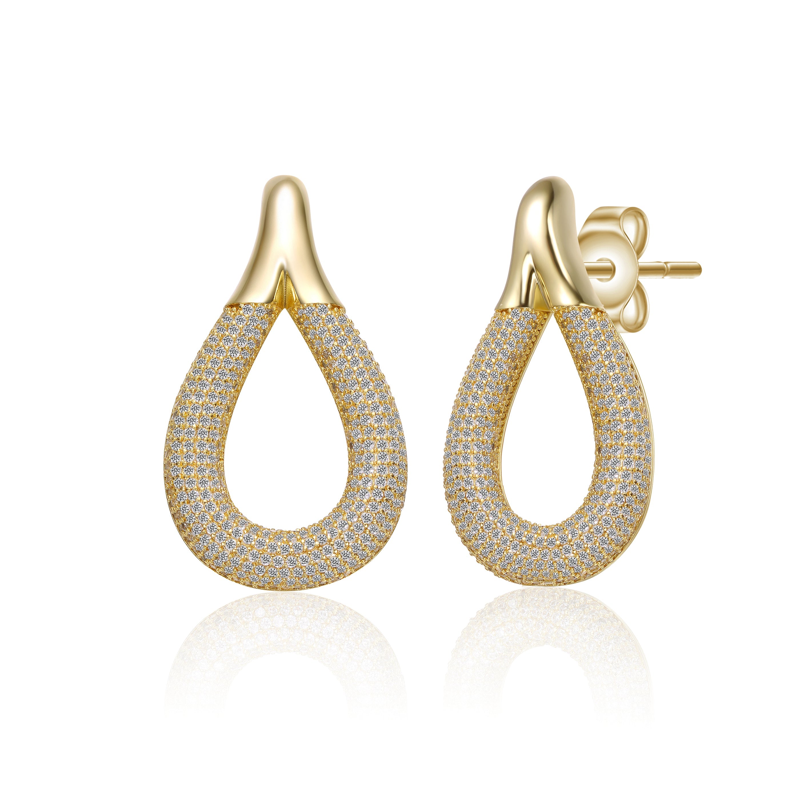 Genevive Jewelry Women's Yellow Gold Plated With Clear Cubic Zirconia Raindrop Front-facing Mini-hoop Earrings In Gold