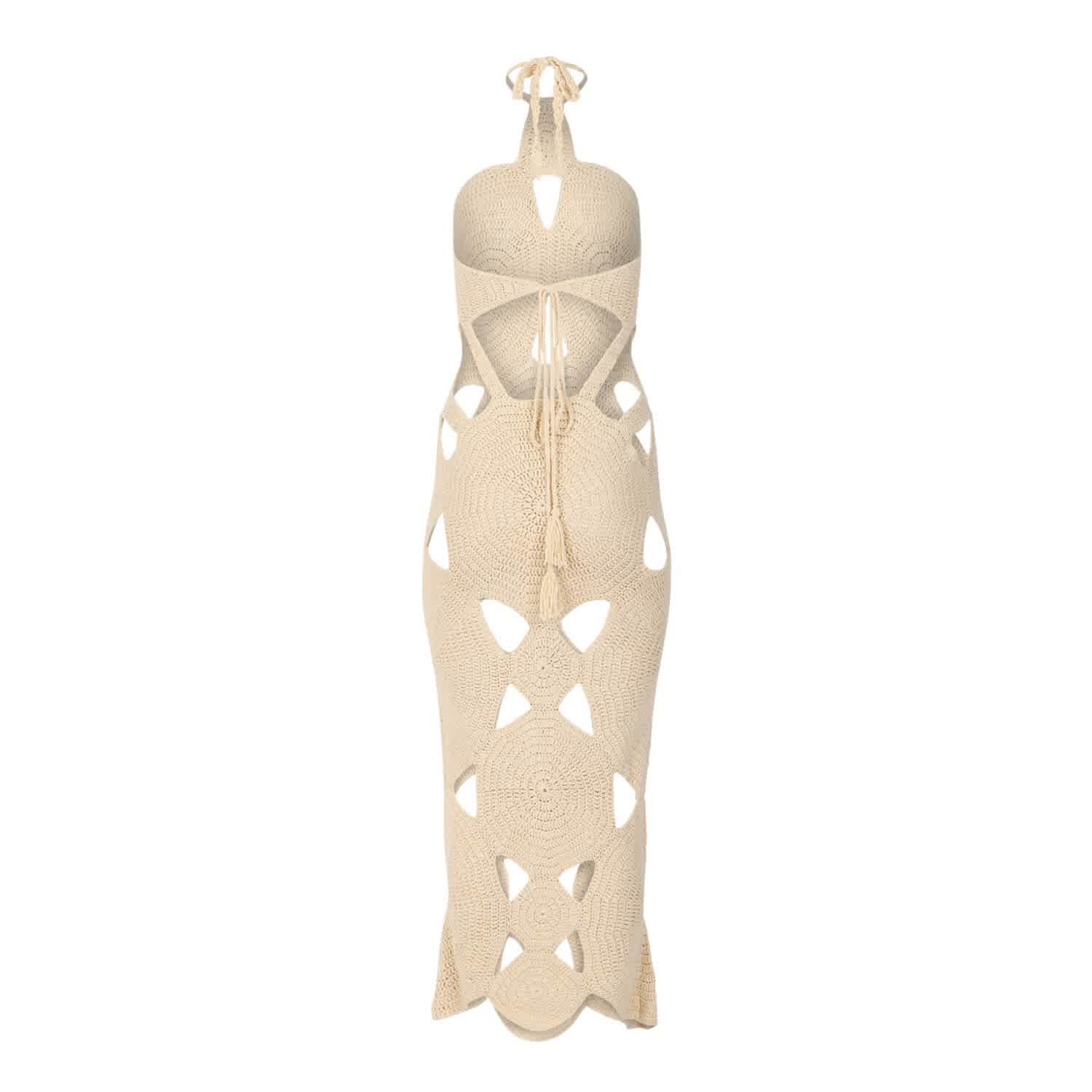 knee length dresses for ladies Bali Square Neck Sleeveless Crochet Midi Dress – Lithologie Co