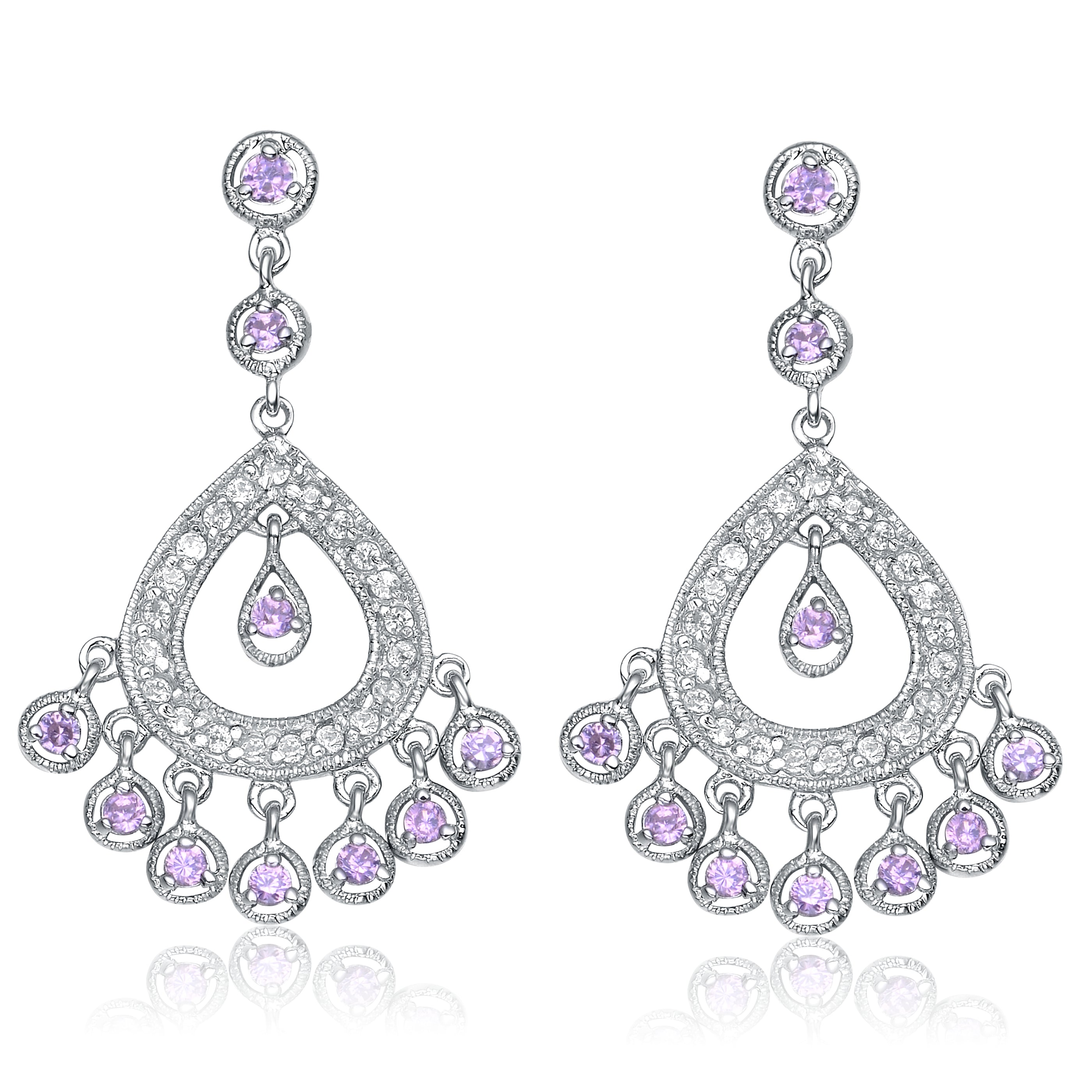 Genevive Jewelry Women's White / Silver Sterling Silver Cubic Zirconia Chandelier Earrings In Multi