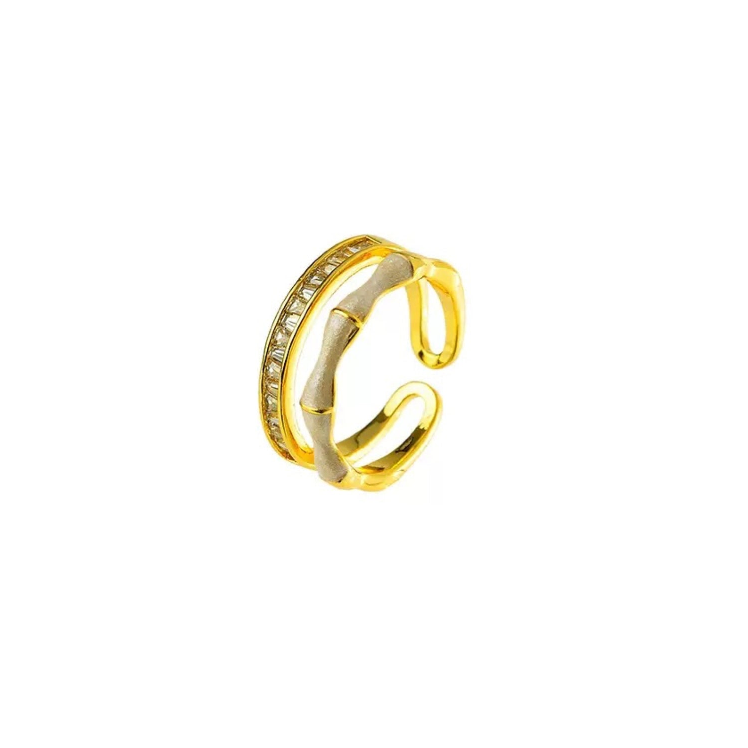 Jiaying Wang Wjy Studio London Women's Gold / White Bamboo Cream Double Enamel Band Ring In Multi