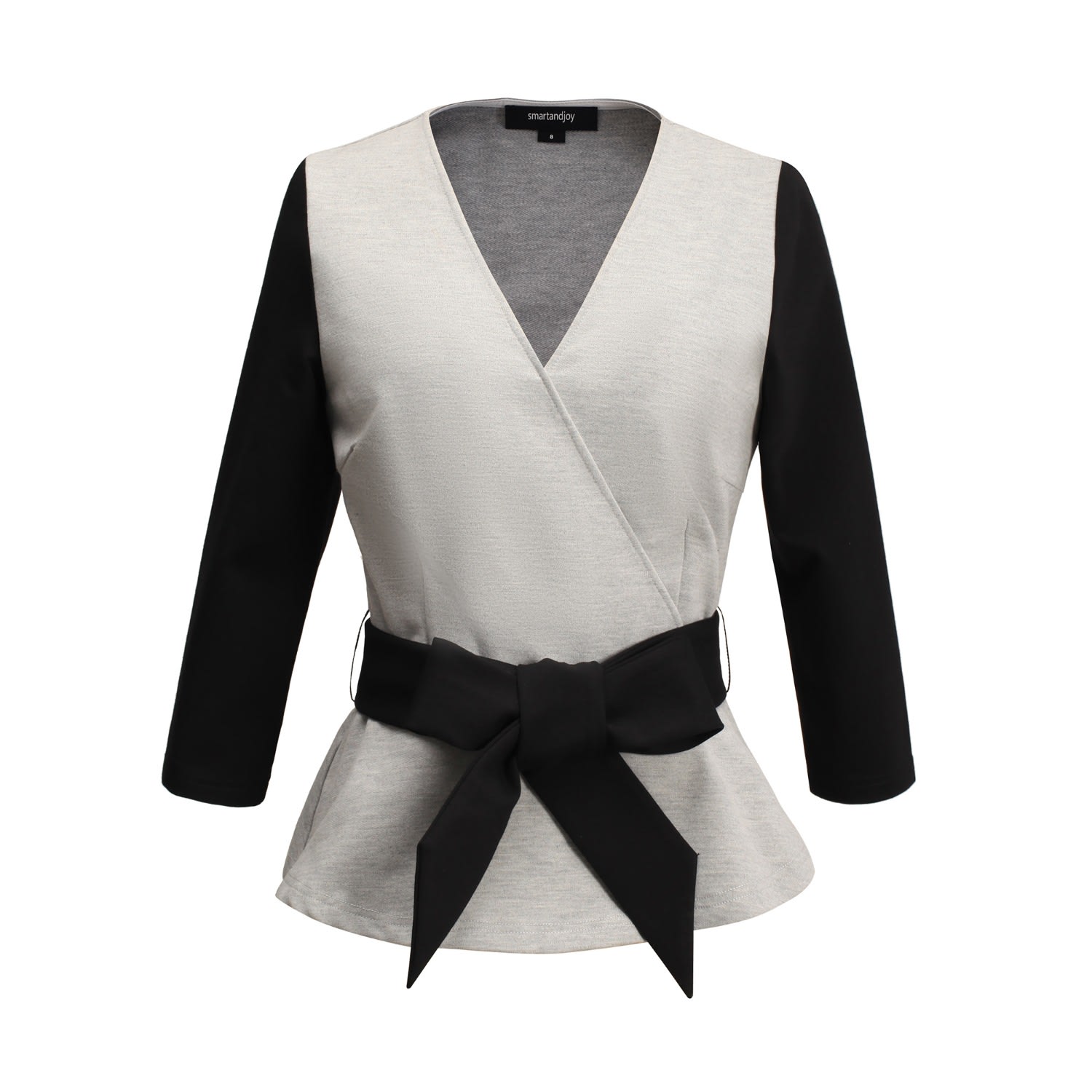 Smart And Joy Women's Grey Color Black Peplum Top With Cross-heart Effect & Belt In Grey