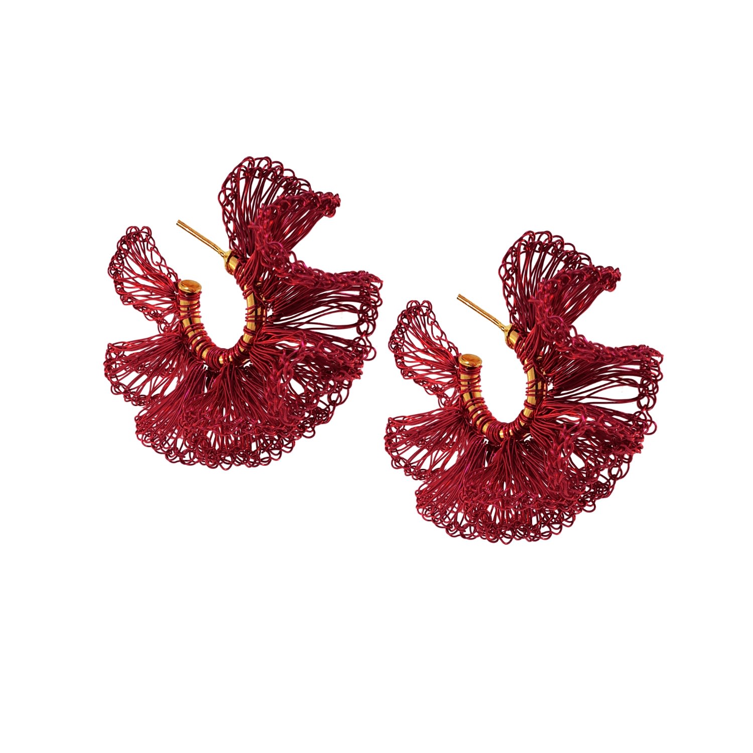 Lavish By Tricia Milaneze Women's Gold / Red Red Velvet Rio Hoops Handmade Crochet Earrings