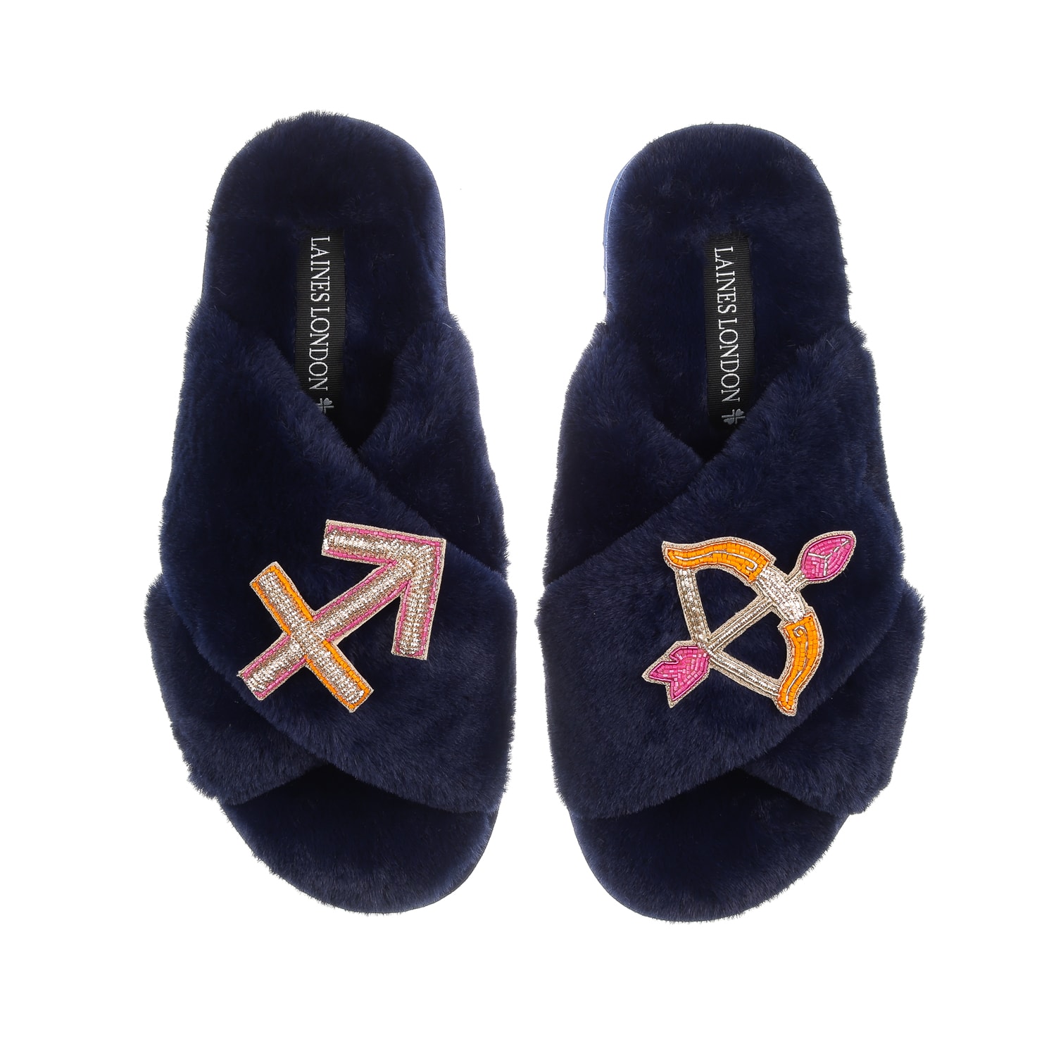 Laines London Women's Blue Classic Laines Slippers With Sagittarius Zodiac Brooches - Navy In Blue