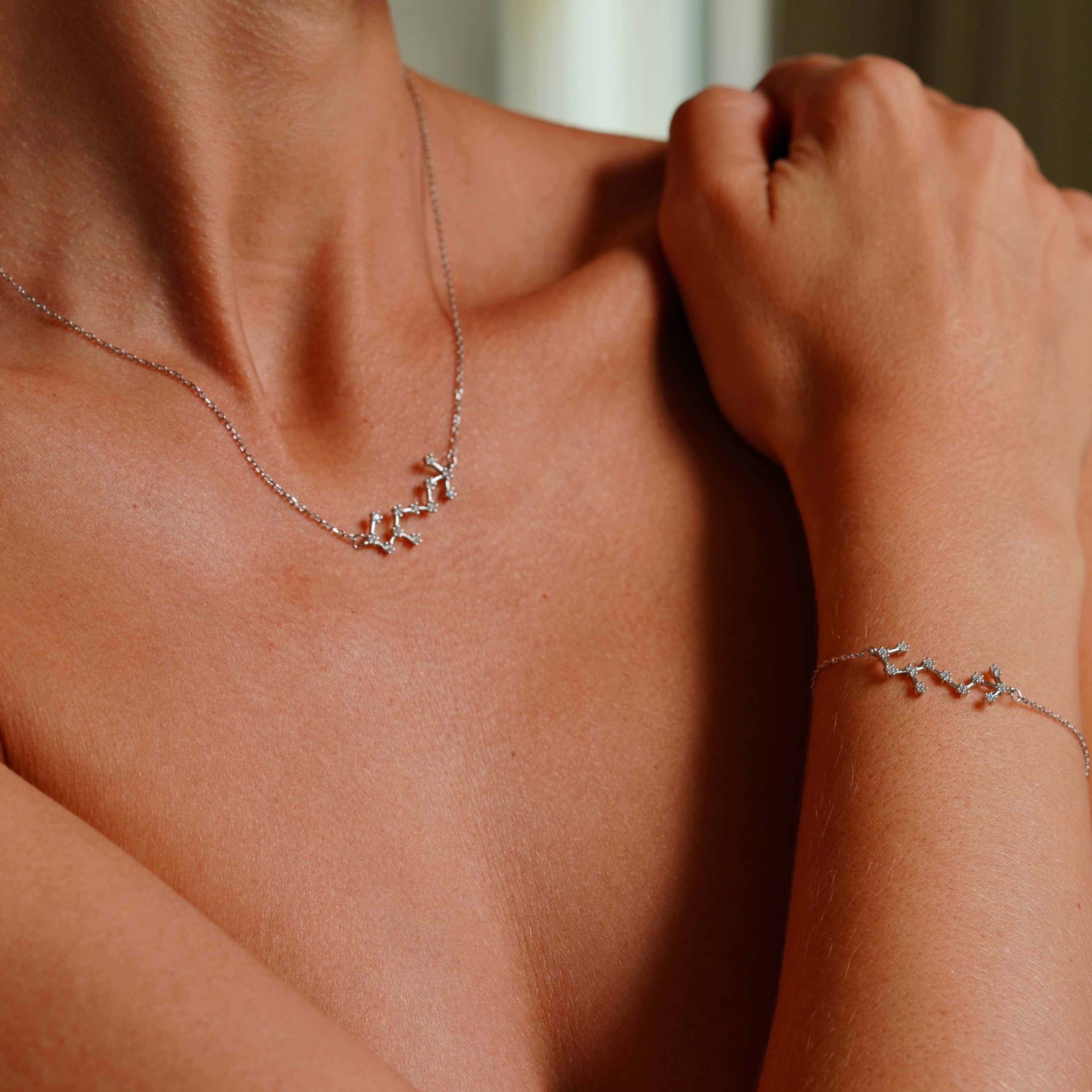 Tuscany Silver Sterling Silver Rhodium Plated CZ Star Constellation Necklace Scorpio