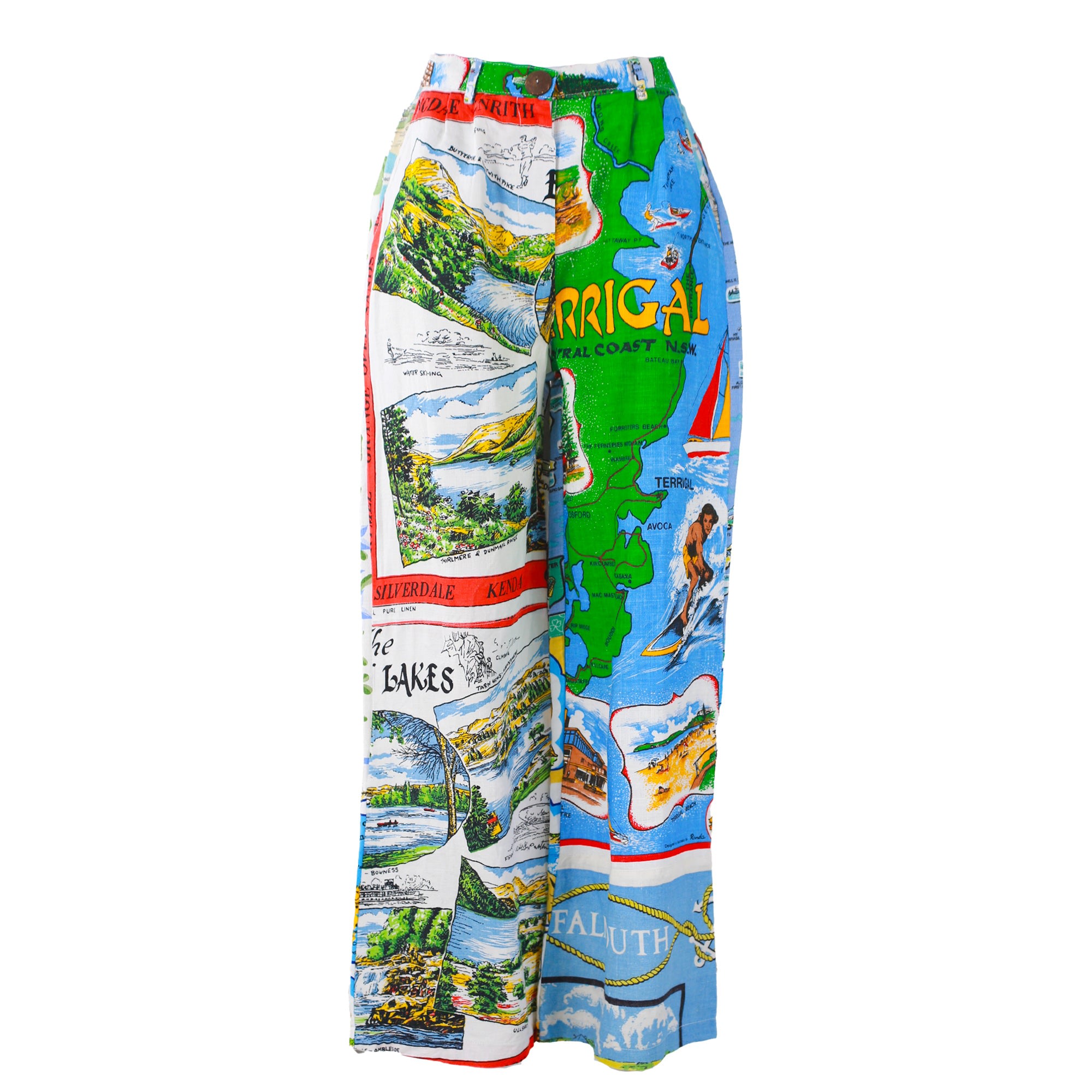 Women’s Re-Trousers Upcycled Wide Legged Coast Print In White M/L Sugar Cream Vintage