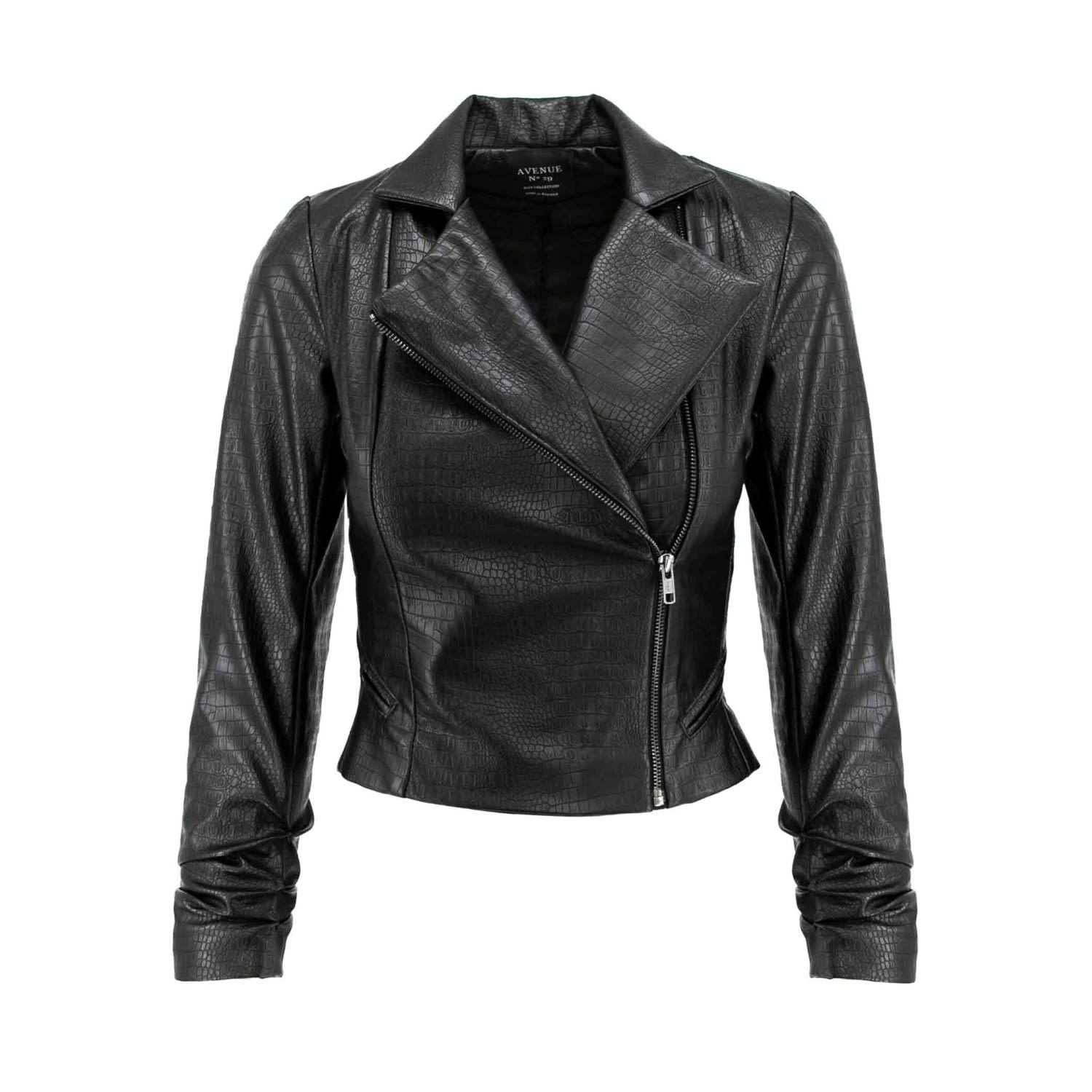 Women’s Black Double Breasted Eco Leather Jacket With Zipper Small Avenue no.29