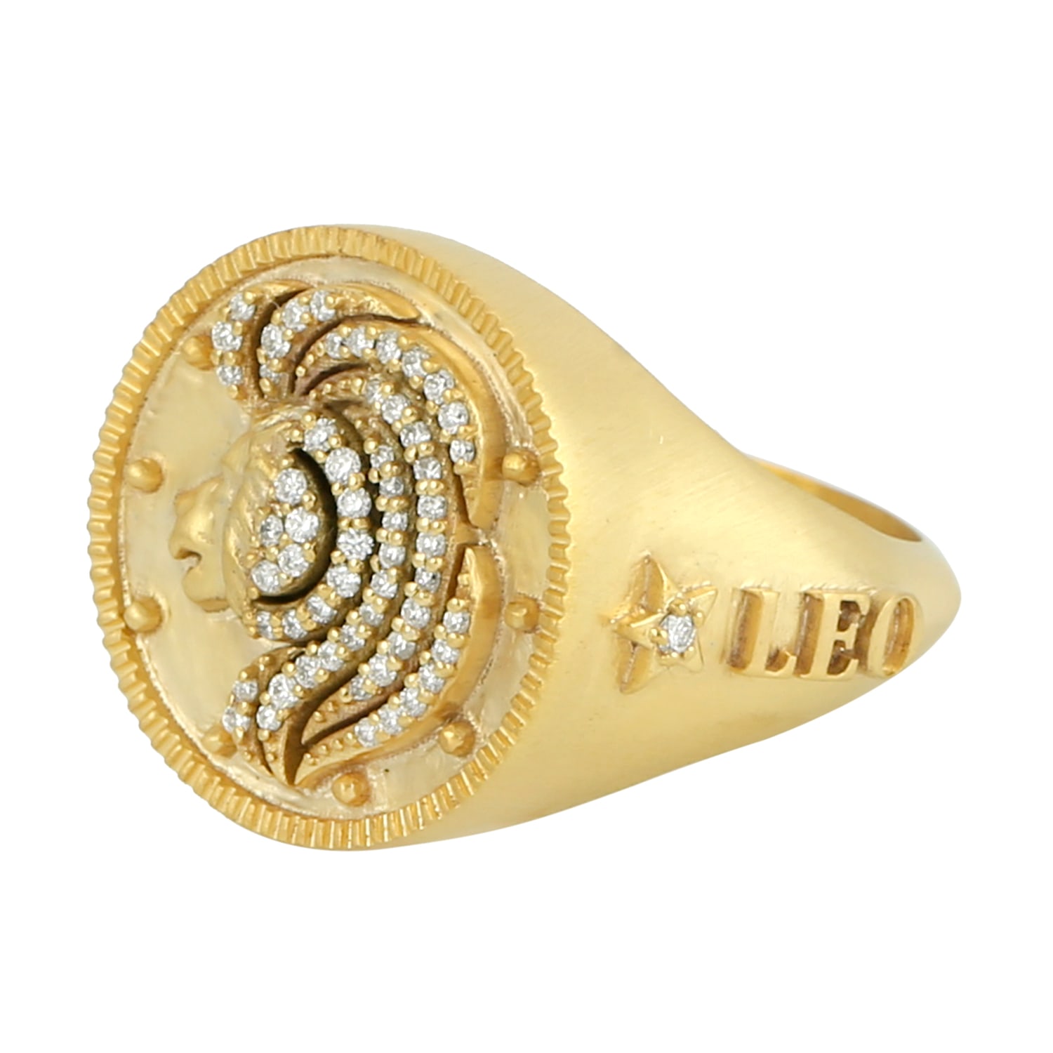 Artisan Women's Gold / White Natural Diamond Leo Horoscope Signet Ring In Yellow Gold In Multi