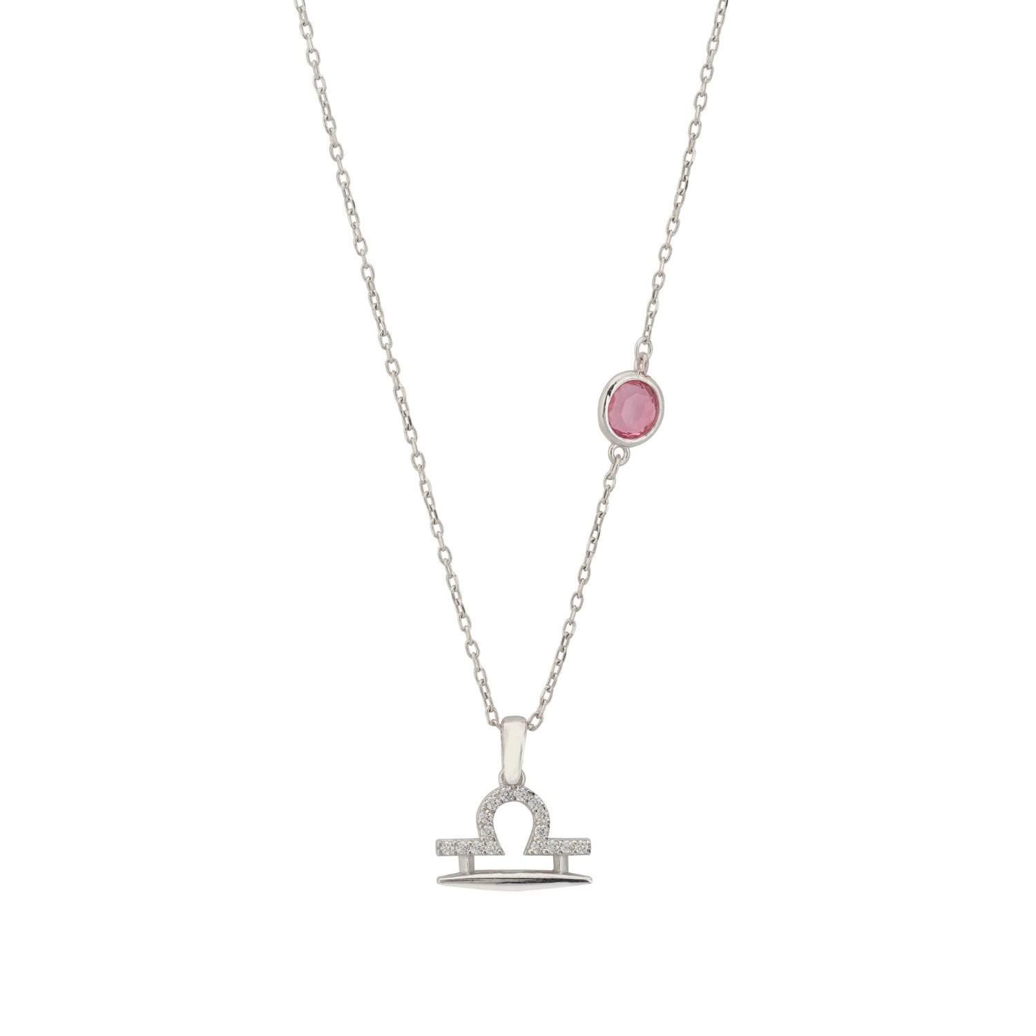 Latelita Women's White / Pink / Purple Zodiac Birthstone Libra Necklace Pink Tourmaline Silver In Gray