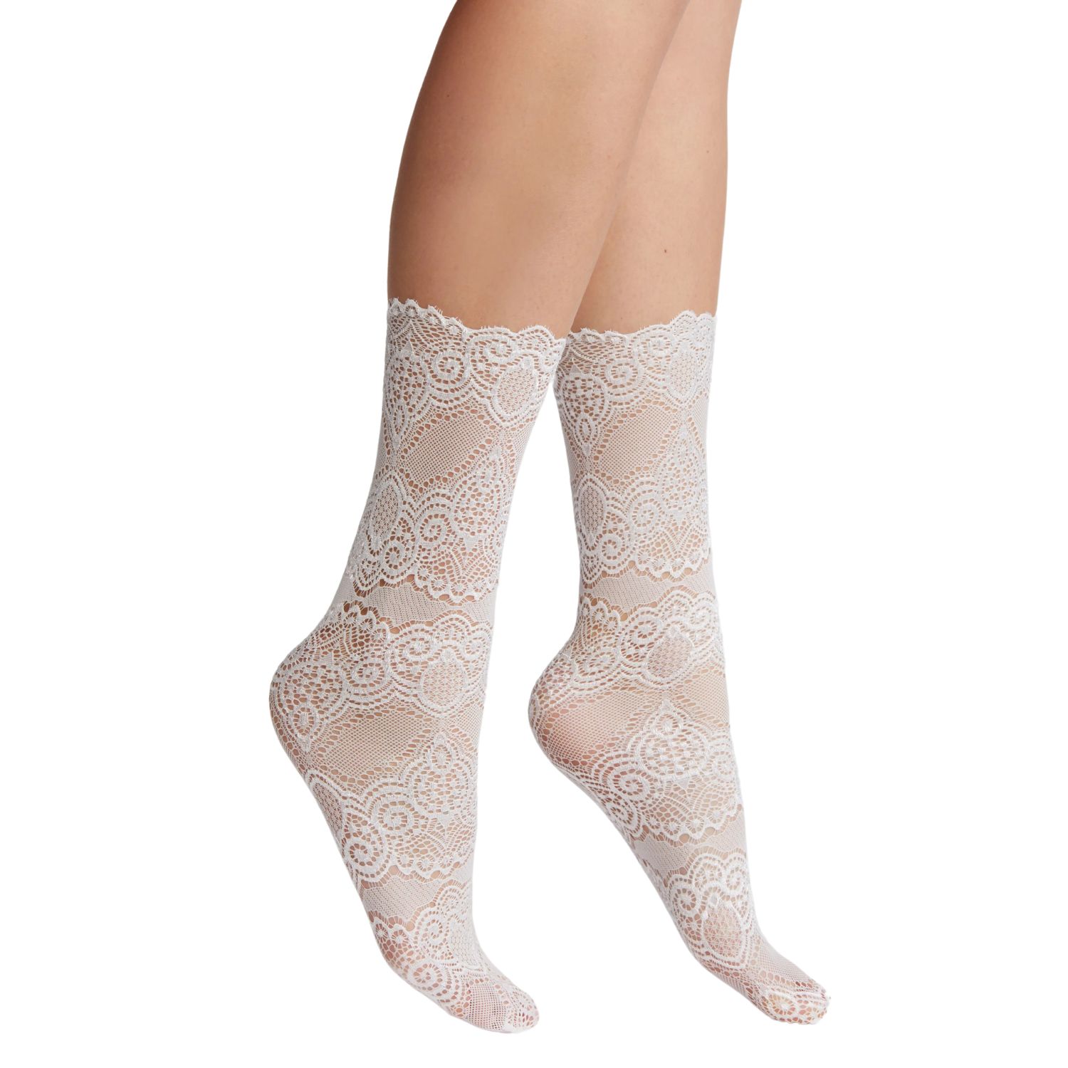 High Heel Jungle By Kathryn Eisman Women's Scollaped Lace Sock - White In White