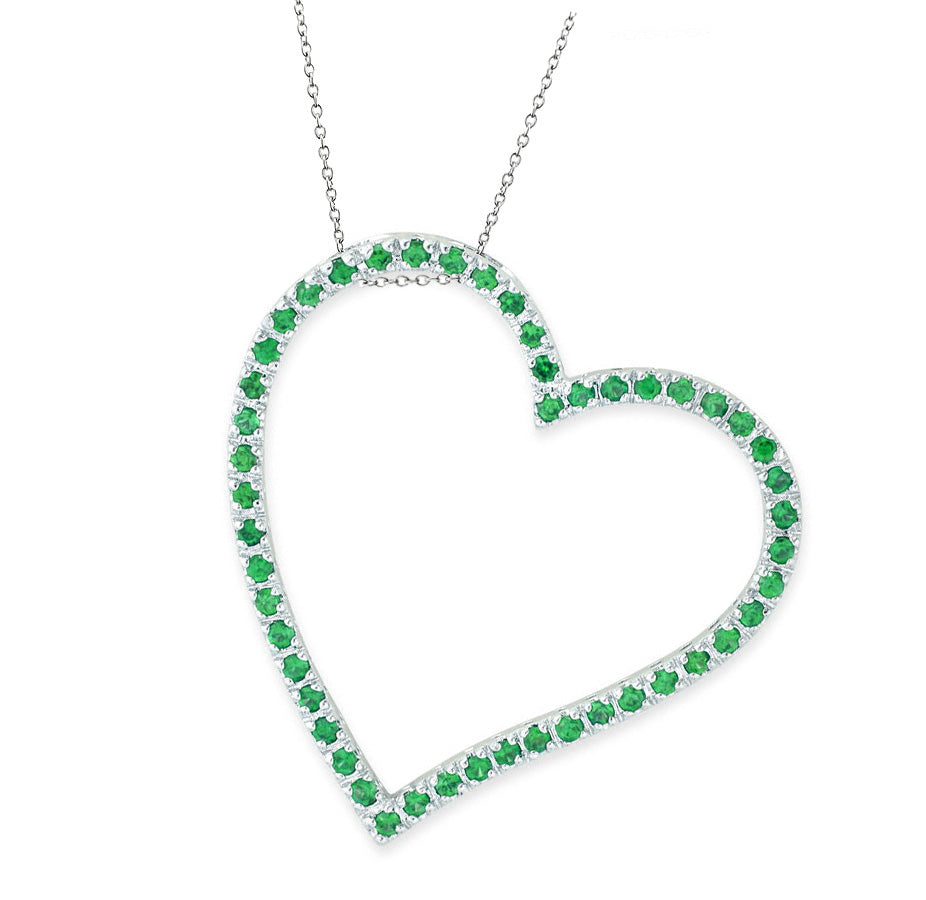 Genevive Jewelry Women's Green / Silver Rhodium Plated Emerald Cubic Zirconia Heart Shape Necklace In Multi