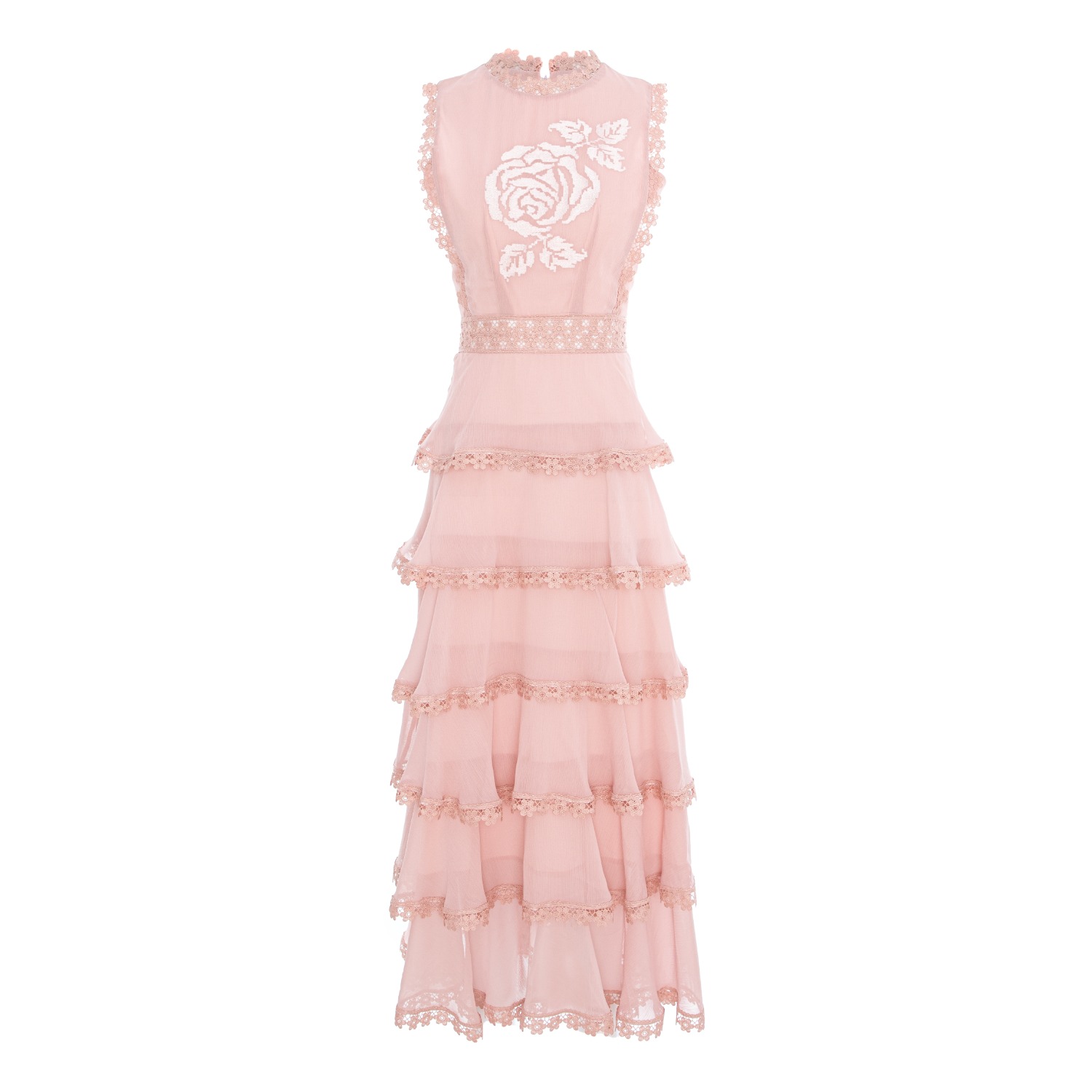 Izabela Mandoiu Women's Pink / Purple Long Pink Ruffle Dress With Lace And Floral Motif In Pink/purple