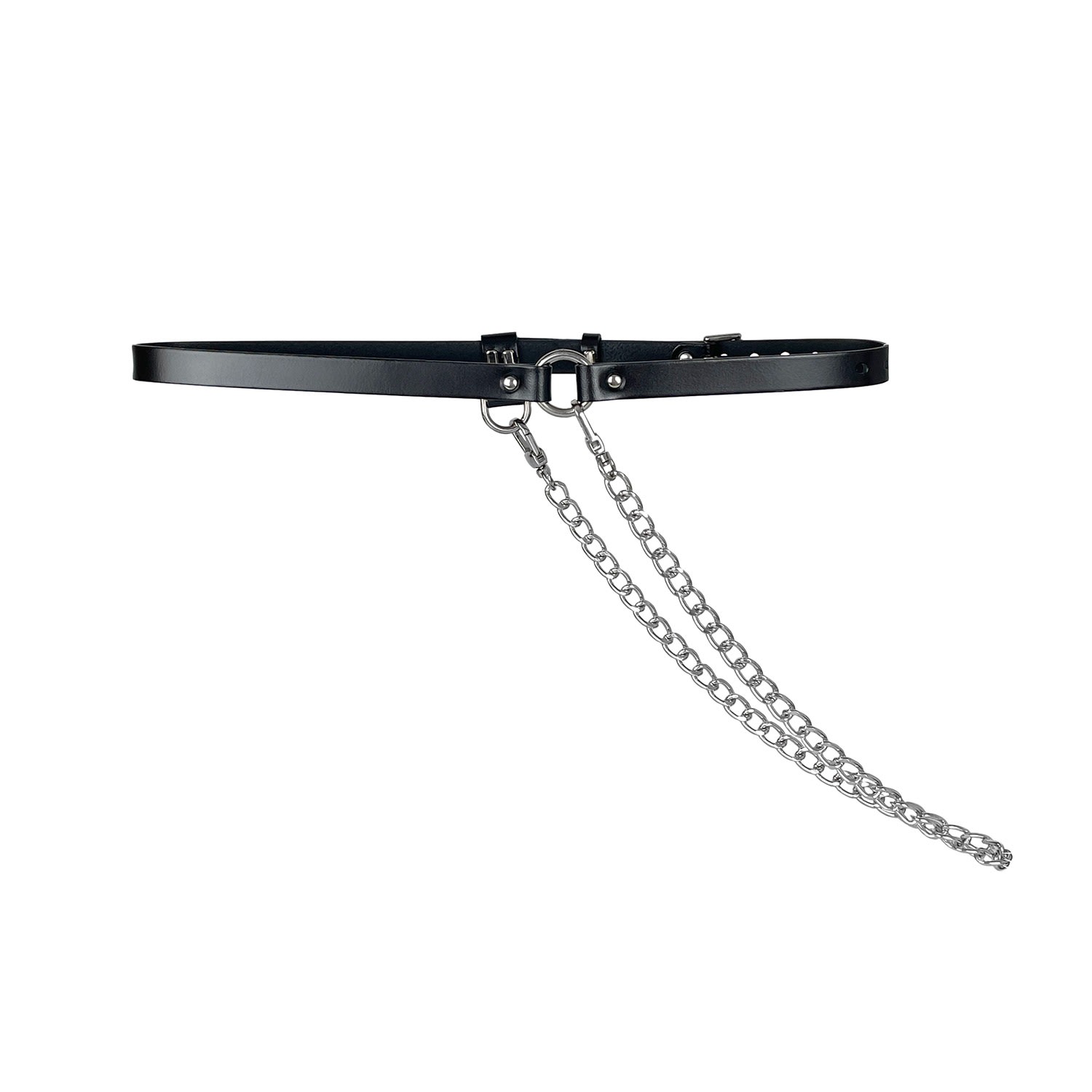 Haute Cuir Women's Black Chained Skinny Leather Belt In Black