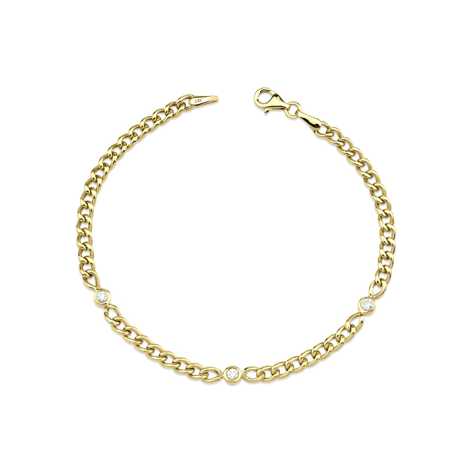 Women’s Gold Diamond Bracelet, Minimal Cuban Diamond Bracelet With Three Diamonds Jewelsty Fine Jewelry