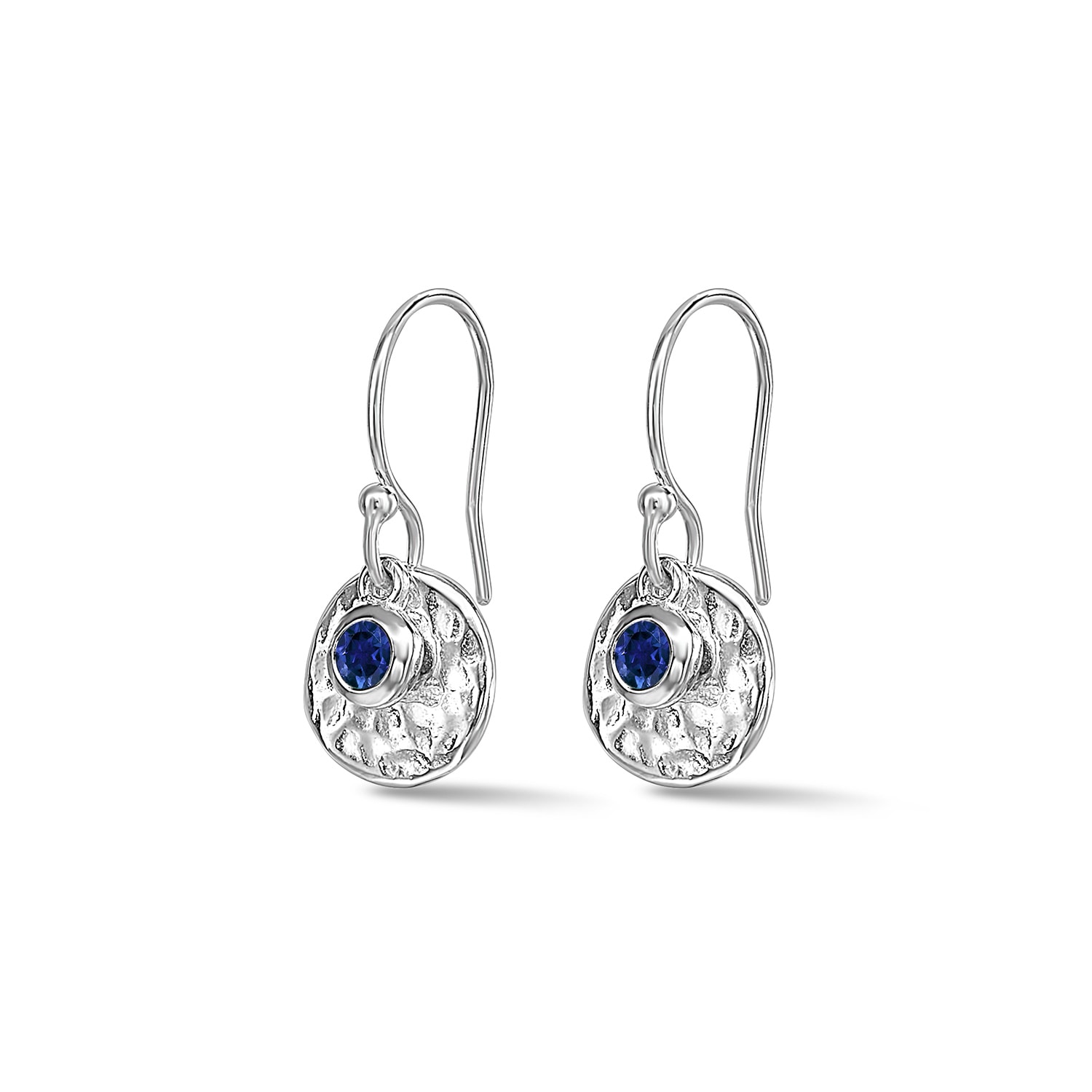 Dower & Hall Women's Blue Sapphire Hammered Disc Drop Earrings In Sterling Silver In Silver