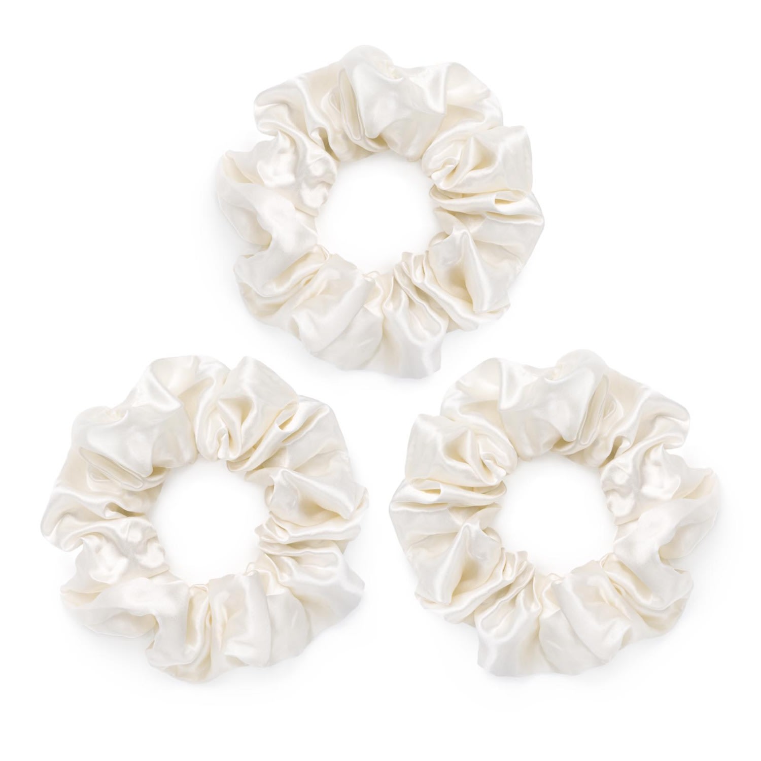 Women’s Pack Of 3 Silk Scrunchies- White Silk Works London