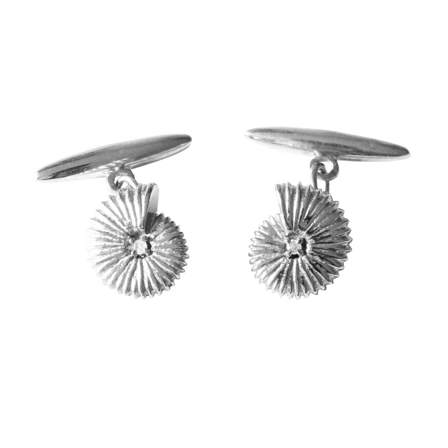 Lee Renee Men's Ammonite Diamond Cufflinks – Silver In Silver