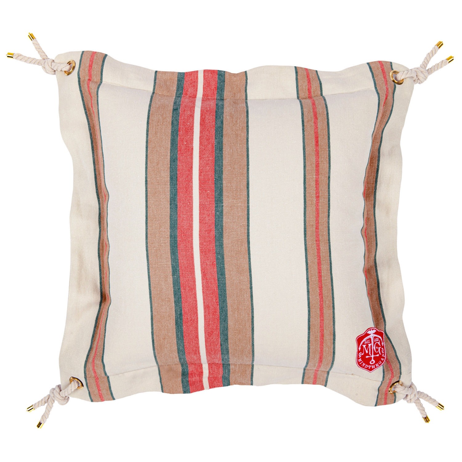 Green / White / Brown Herina Stripe Linen Cushion By Minthegap Mindthegap