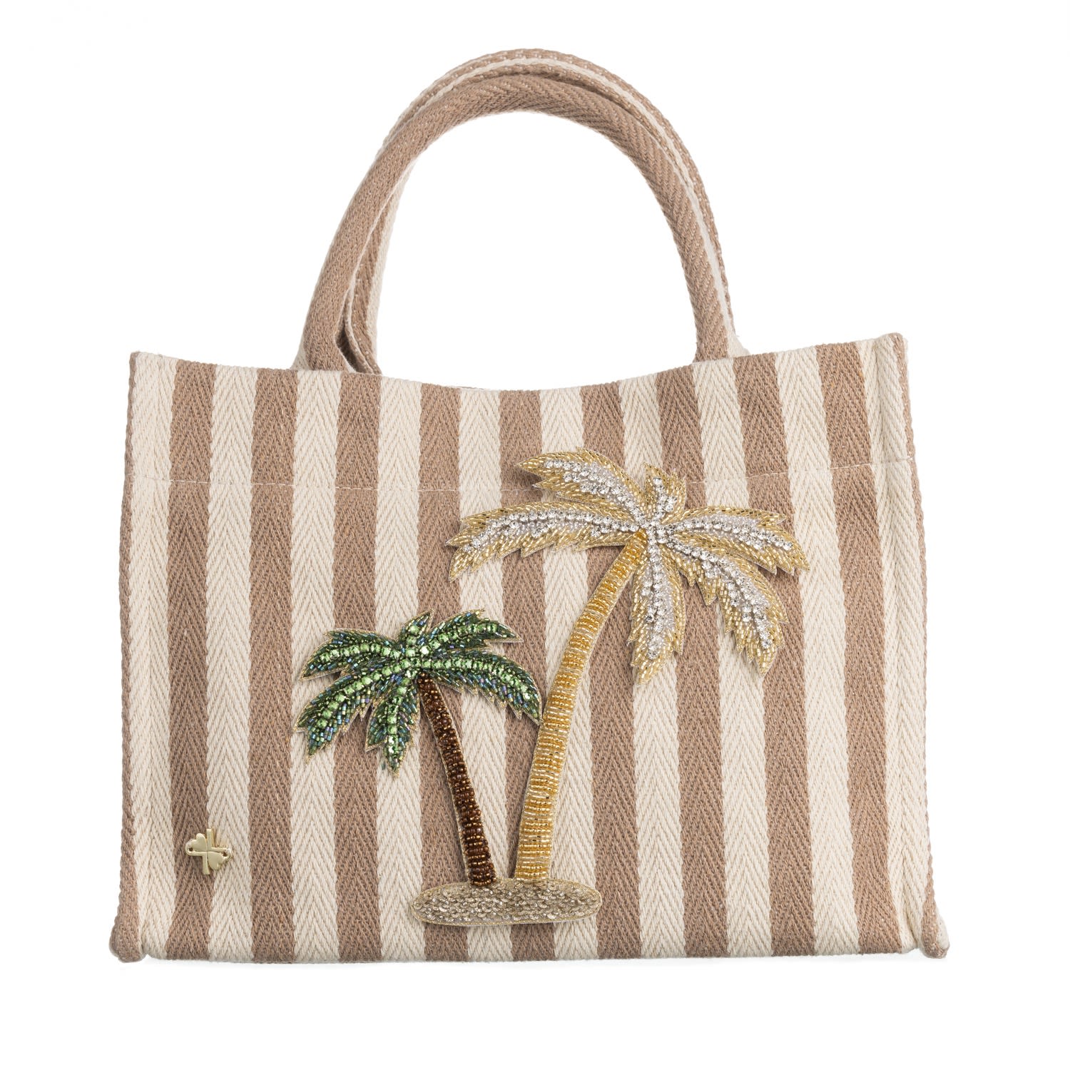Laines London Women's Neutrals Laines Couture Hand Embellished Palm Tree Tote Bag - Beige & Cream In Beige/white