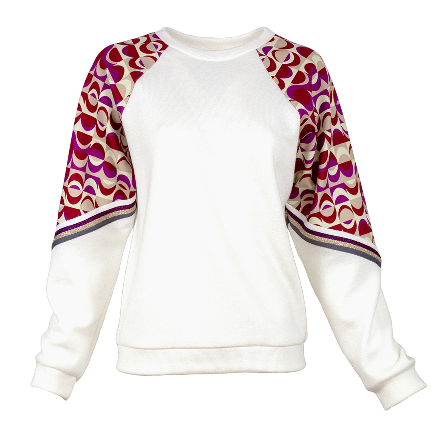 Lalipop Design Women's White Geometric Design Printed Raglan Sleeves Sweatshirt In White