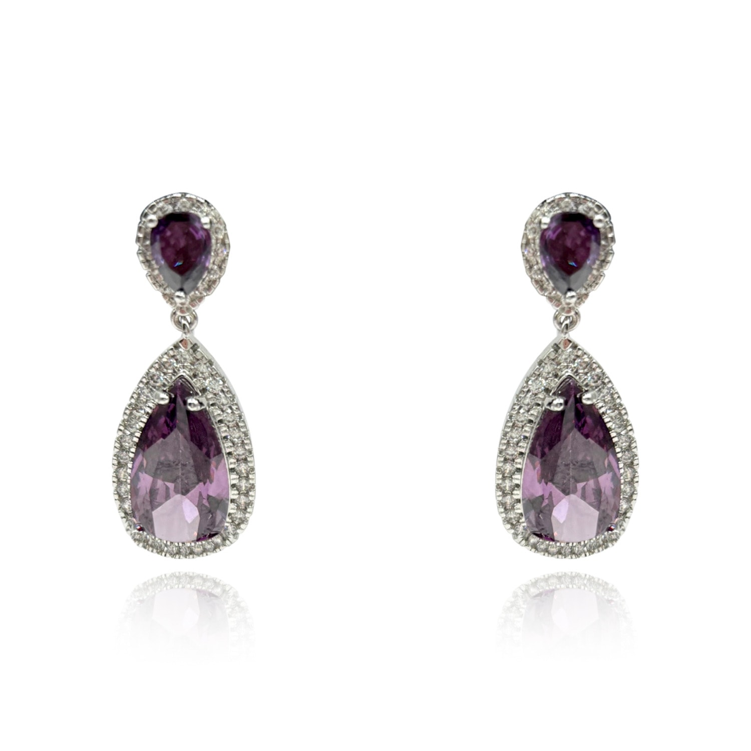 Women’s Pink / Purple Amethyst Cubic Zirconium Pear Shape Earrings Michael Nash Jewelry