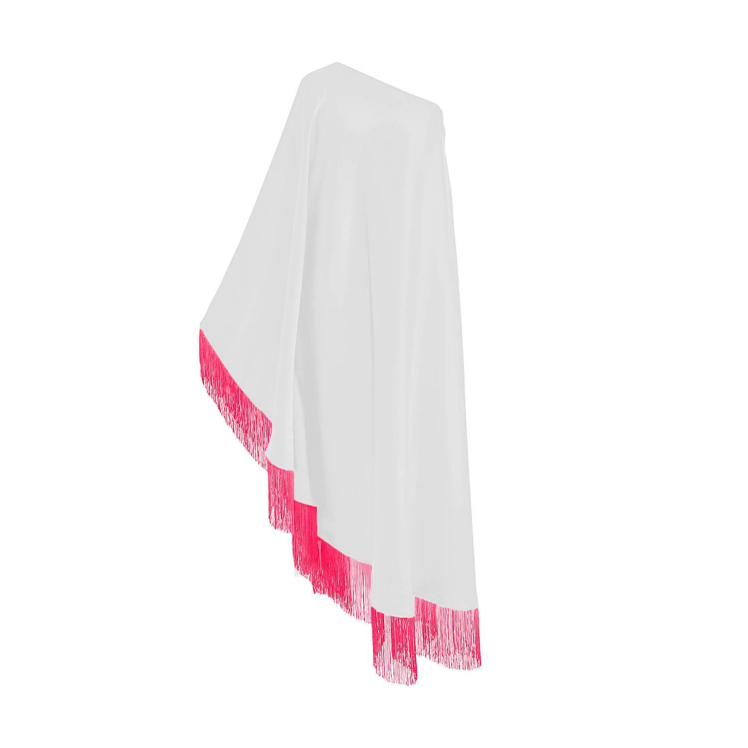 Toma Women's White / Pink Neon Pink Fringe Off Shoulder White Midi Dress In White