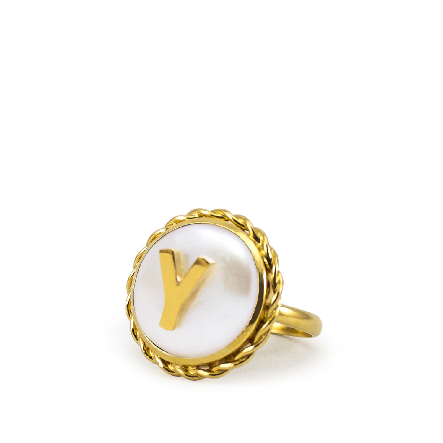 Women’s Gold / White Moonglow Gold-Plated Initial Y Pearl Ring Vintouch Italy